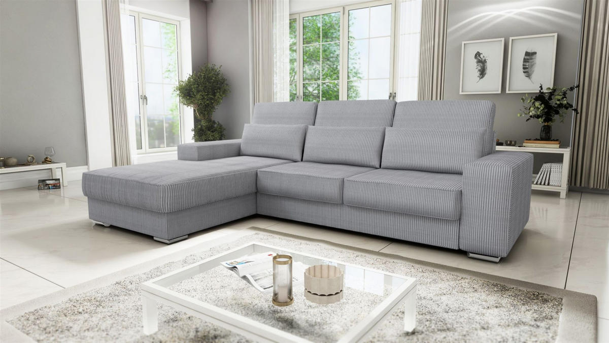 ECKSOFA Nevio In Scala - Hellgrau, Holzwerkstoff/Textil (312/202cm) - Fun Möbel