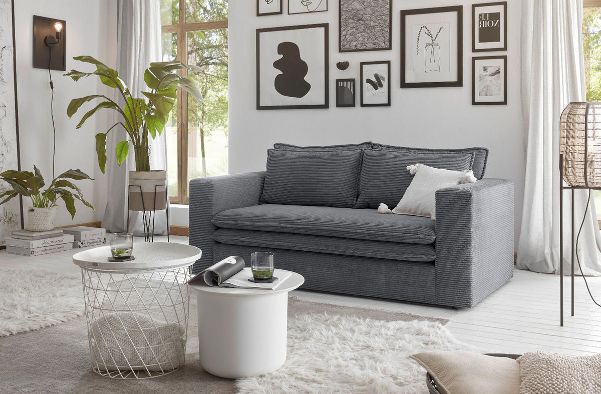 SOFA grau Cord, Couch 2-Sitzer 180 cm - Beige/Grau, Holz/Textil (180/83/91cm) - Furn.Design