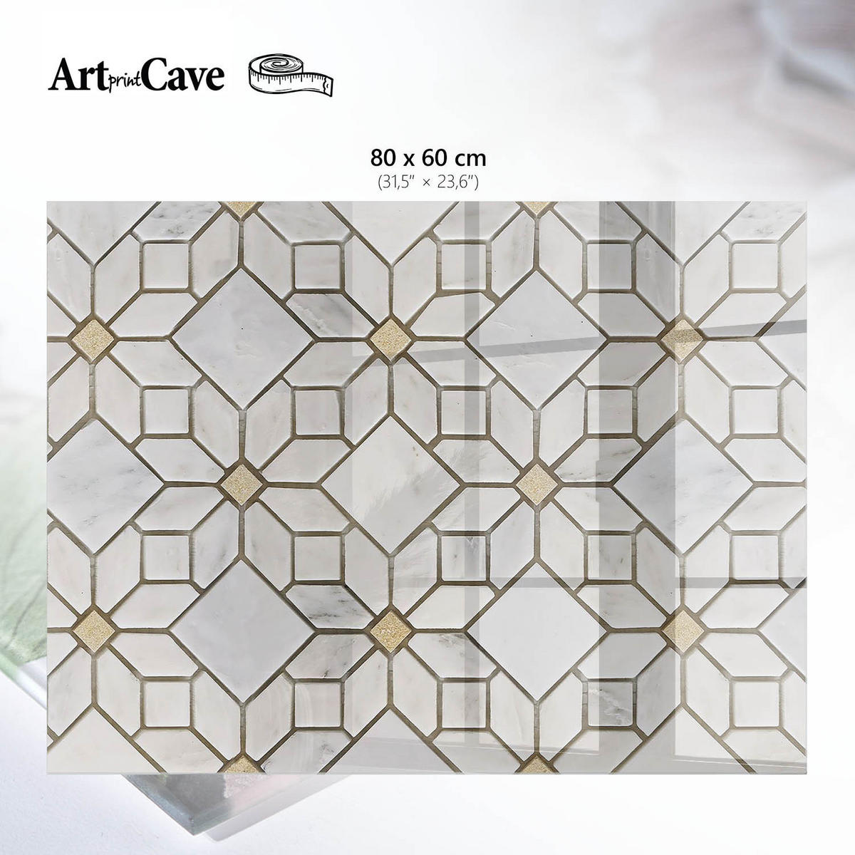 GLASPLATTE 80x60 cm – Elegantes Mosaik - Beige, Glas (0.4/80/60cm) - ArtPrintCave