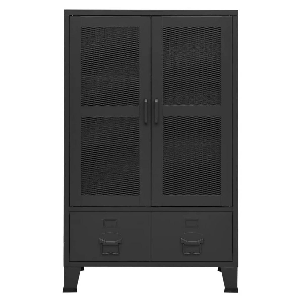 HIGHBOARD mit 2 Schubladen und 2 Maschengitter-Türen, 70/40/115 cm, aus Metall, Schwarz, im Industriestil - Schwarz, Metall (70/115/40cm) - vidaXL