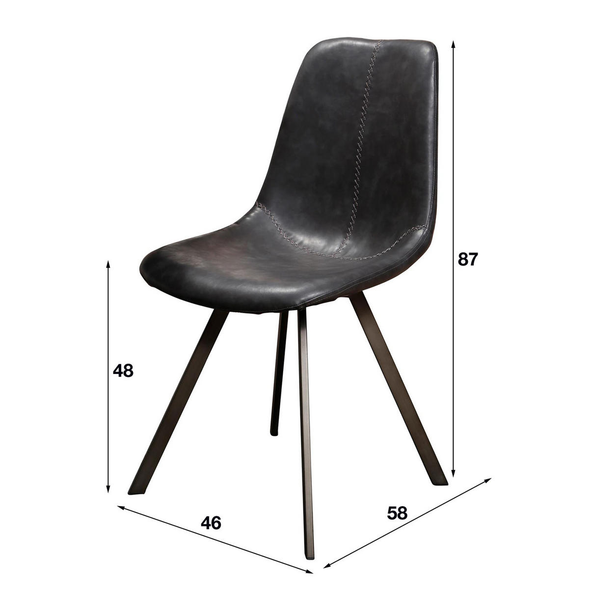 ESSZIMMERSTUHL 4er Set aus Leder, schwarz - Schwarz, Metall (58/87/46cm) - Giga Meubel