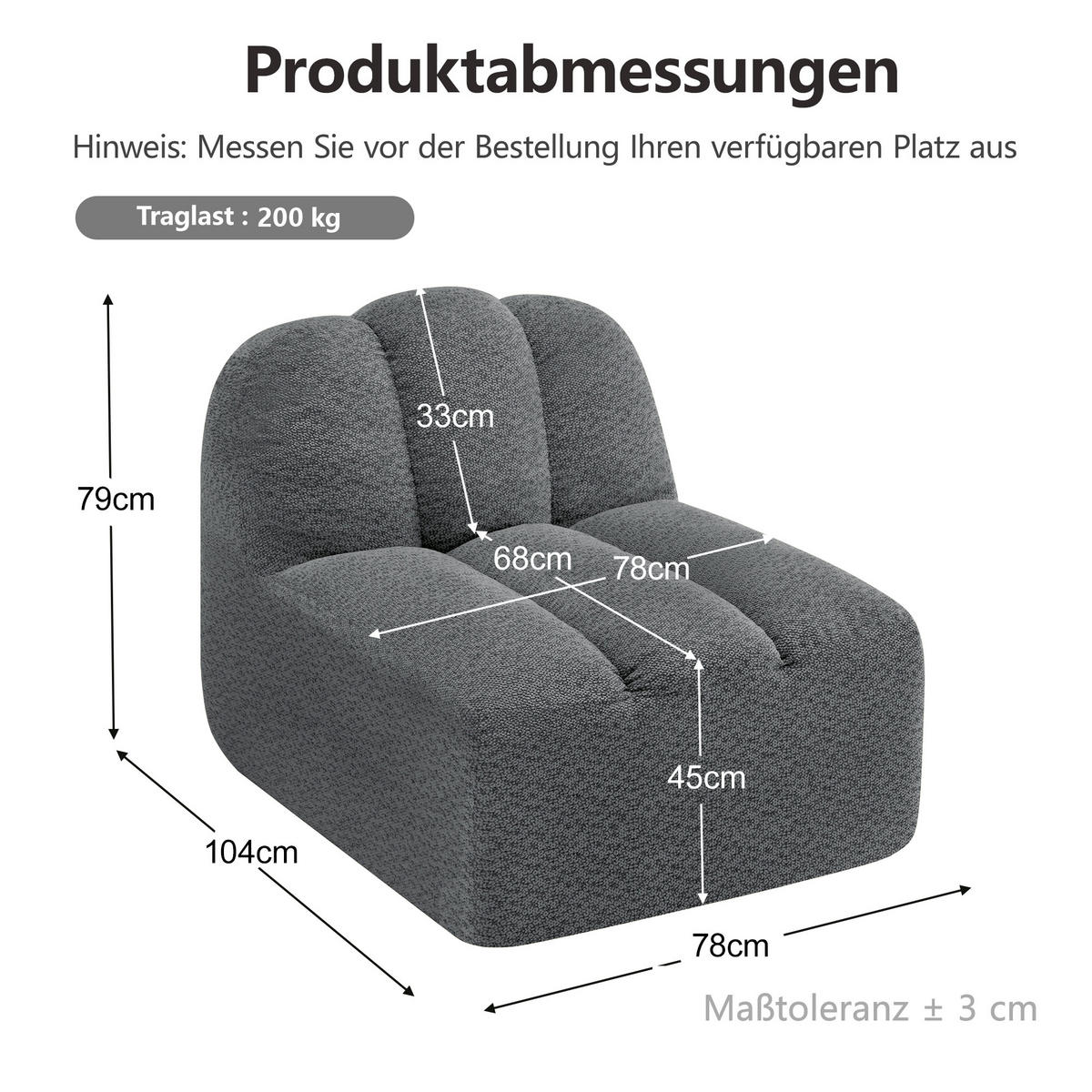 SESSEL ohne Armlehnen aus Granular Fleece, DE-42651, Grau - Grau, Textil (78/79/104cm) - ComfortXL