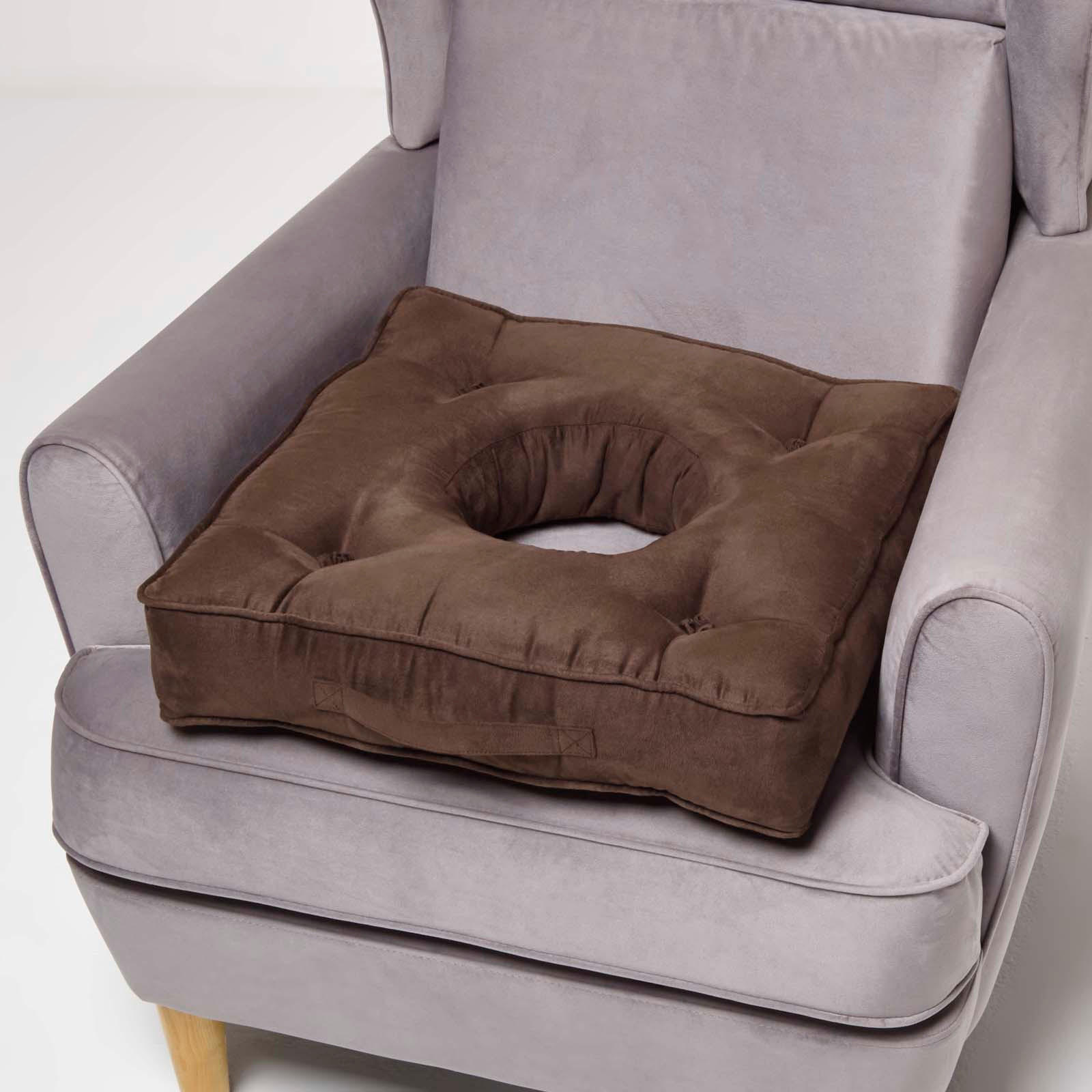 SITZKISSEN mit Aussparung braun 50/50/10 cm – Entlastungskissen, Velours - Braun, Textil (50/50/10cm) - Homescapes