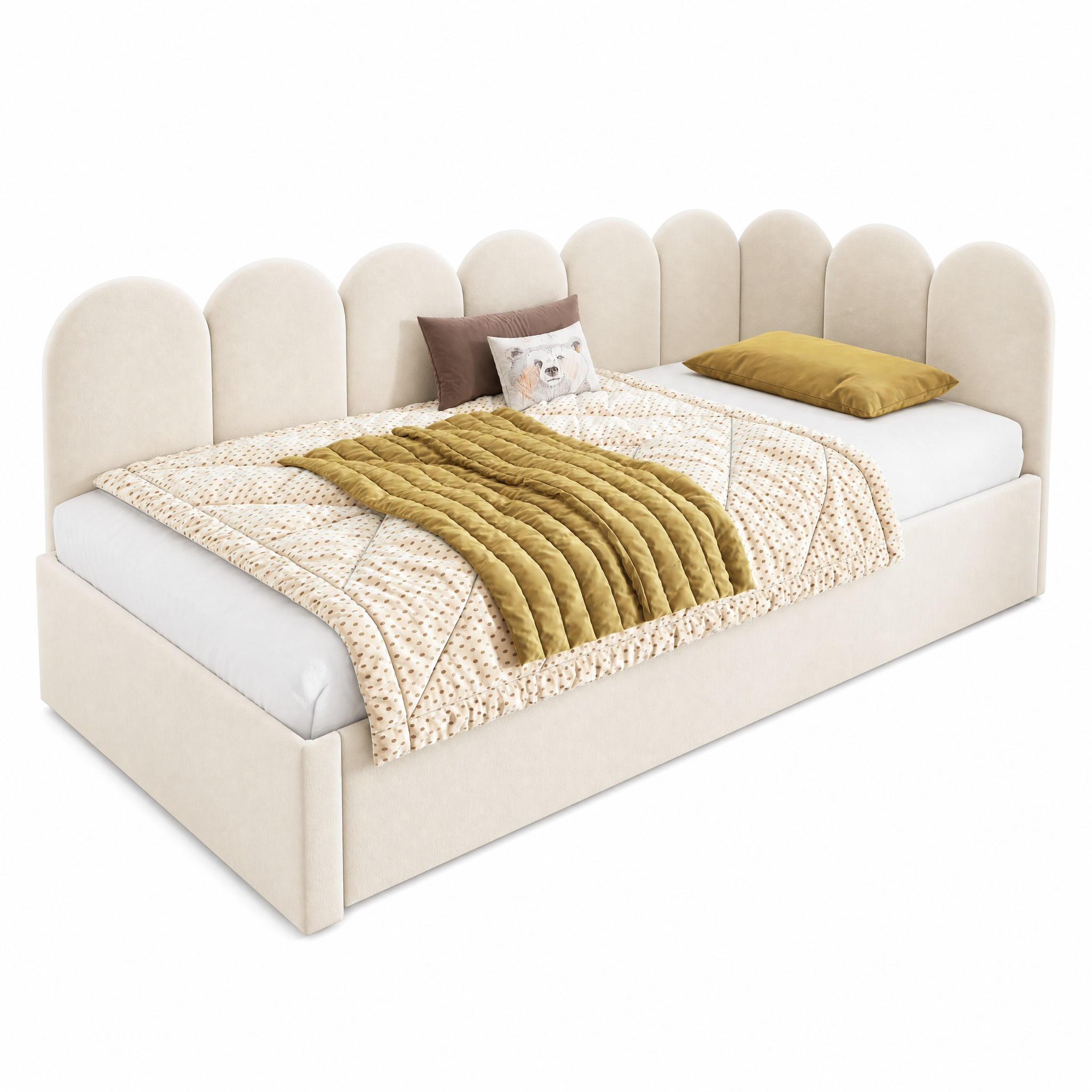 TAGESBETT mit Ausziehbett 90x200/90x190 cm Samt Beige - Beige, Holz (90/200cm) - Meubliv