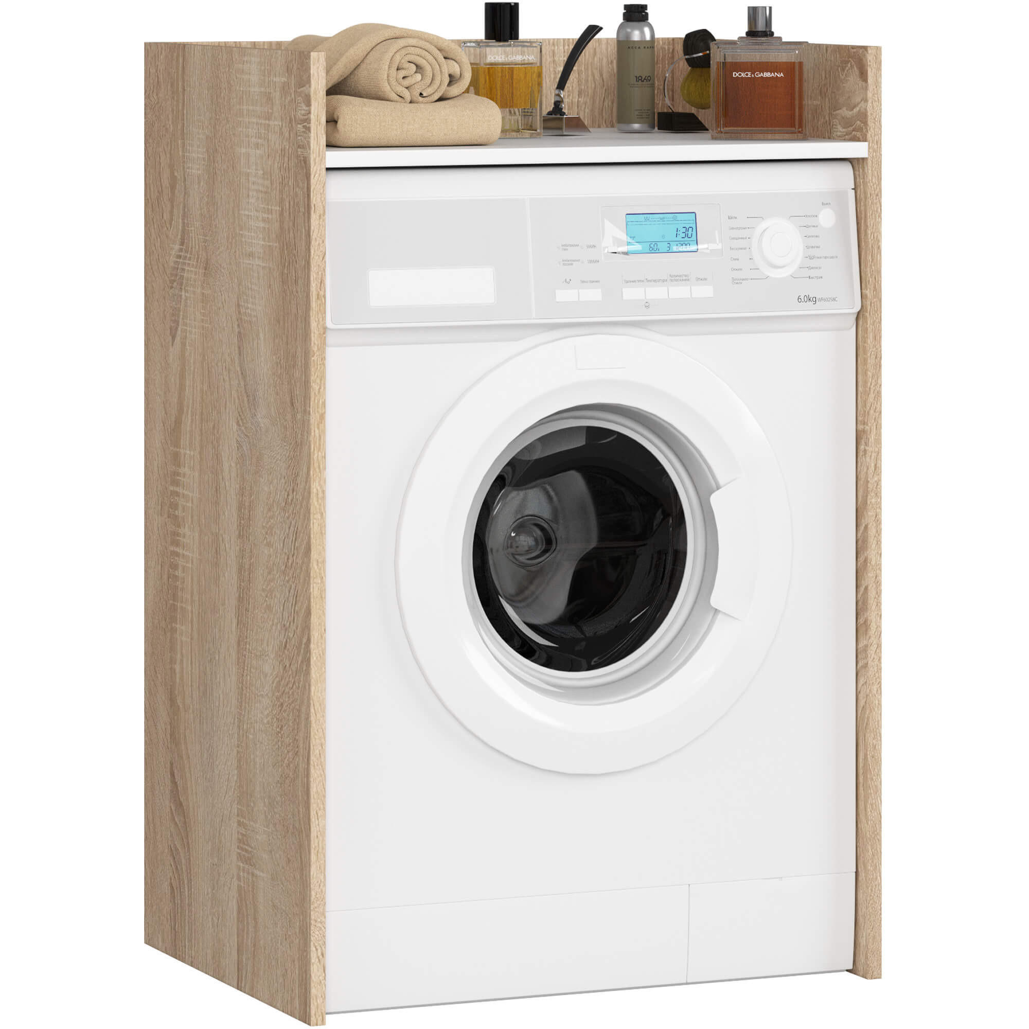 WASCHMASCHINENSCHRANK FIN Sonoma Eiche, Weiß 50x64x98 cm - Weiß/Sonoma Eiche, Holzwerkstoff (64/98/50cm) - Akord