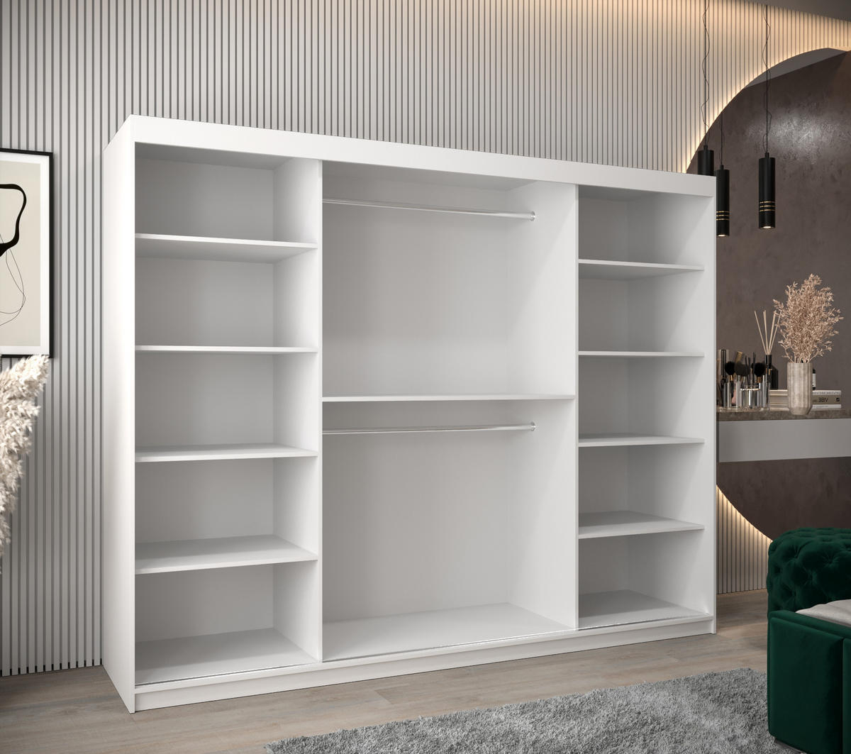 SCHWEBETÜRENSCHRANK 200/250/62 2-türig - Silberfarben/Schwarz, Holz/Kunststoff (250/200/62cm) - Abiks Möbel