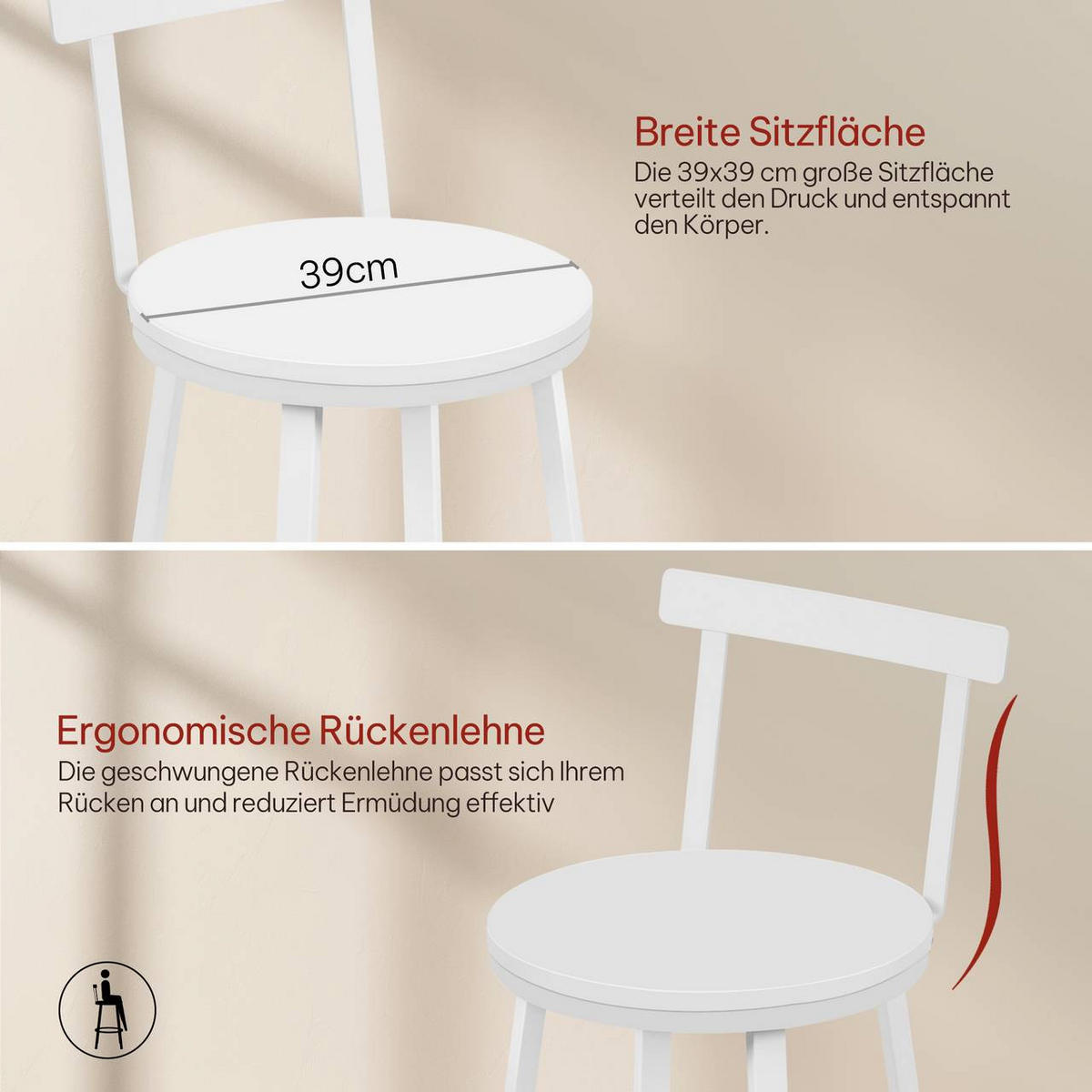 BARHOCKER 6er Set mit Lehne, Weiß - Weiß, Holzwerkstoff/Metall (51.5/89/51.5cm) - Woltu