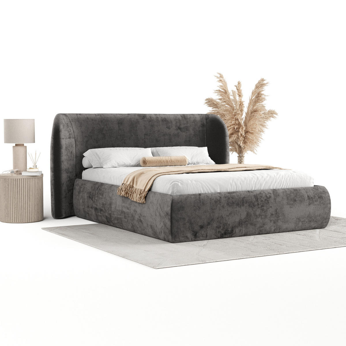 POLSTERBETT Bellano mit Stauraum 140/200 cm Stahl im Lotta Stoff - Schwarz/Graphitfarben, Holz/Holzwerkstoff (140/200cm) - AltaBeds