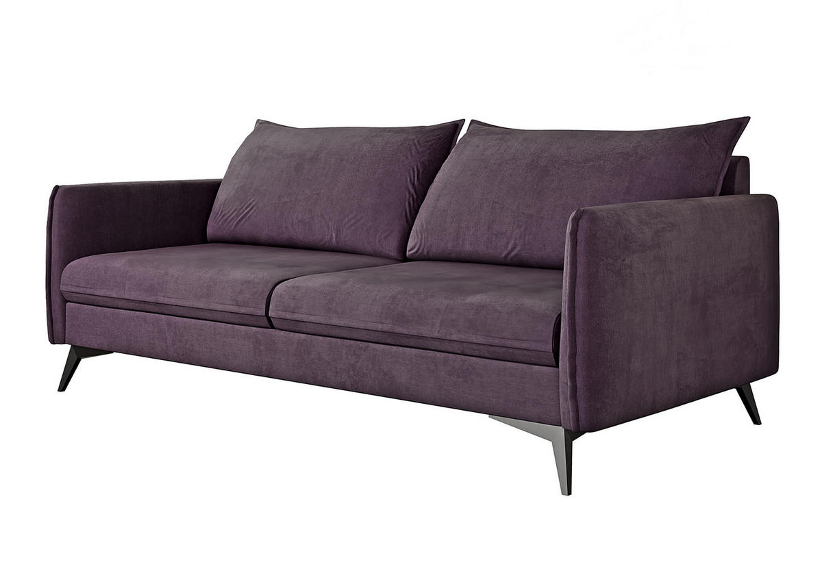 3-SITZER-SOFA Pulse Lila Luxusmicrofaser - Lila/Schwarz, Holz/Textil (199/86/91cm) - S-Style Möbel
