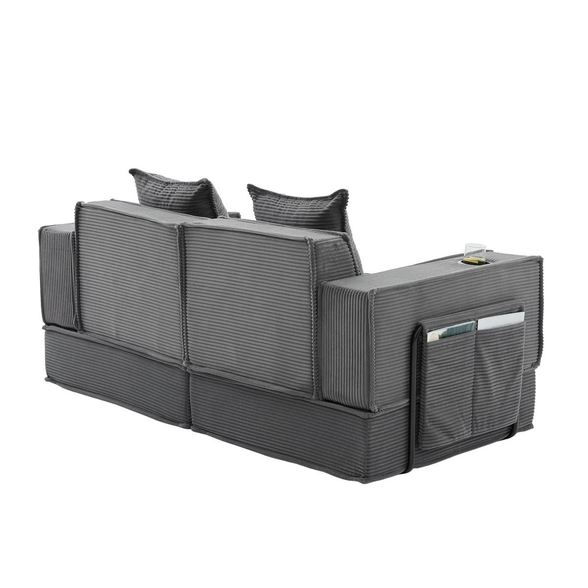 SCHLAFSOFA Zweisitzer mit Schlaffunktion,ausziehbar,Modulares Design,Cord,Dunkelgrau - Grau, Textil (162/42/54cm) - LVHOM