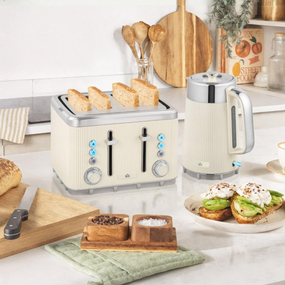 WASSERKOCHER-TOASTER Set UND Cremeweiß 21,2/15,5/25,5 cm - Creme, Kunststoff (15.5/25.5/21.2cm) - Rolipo