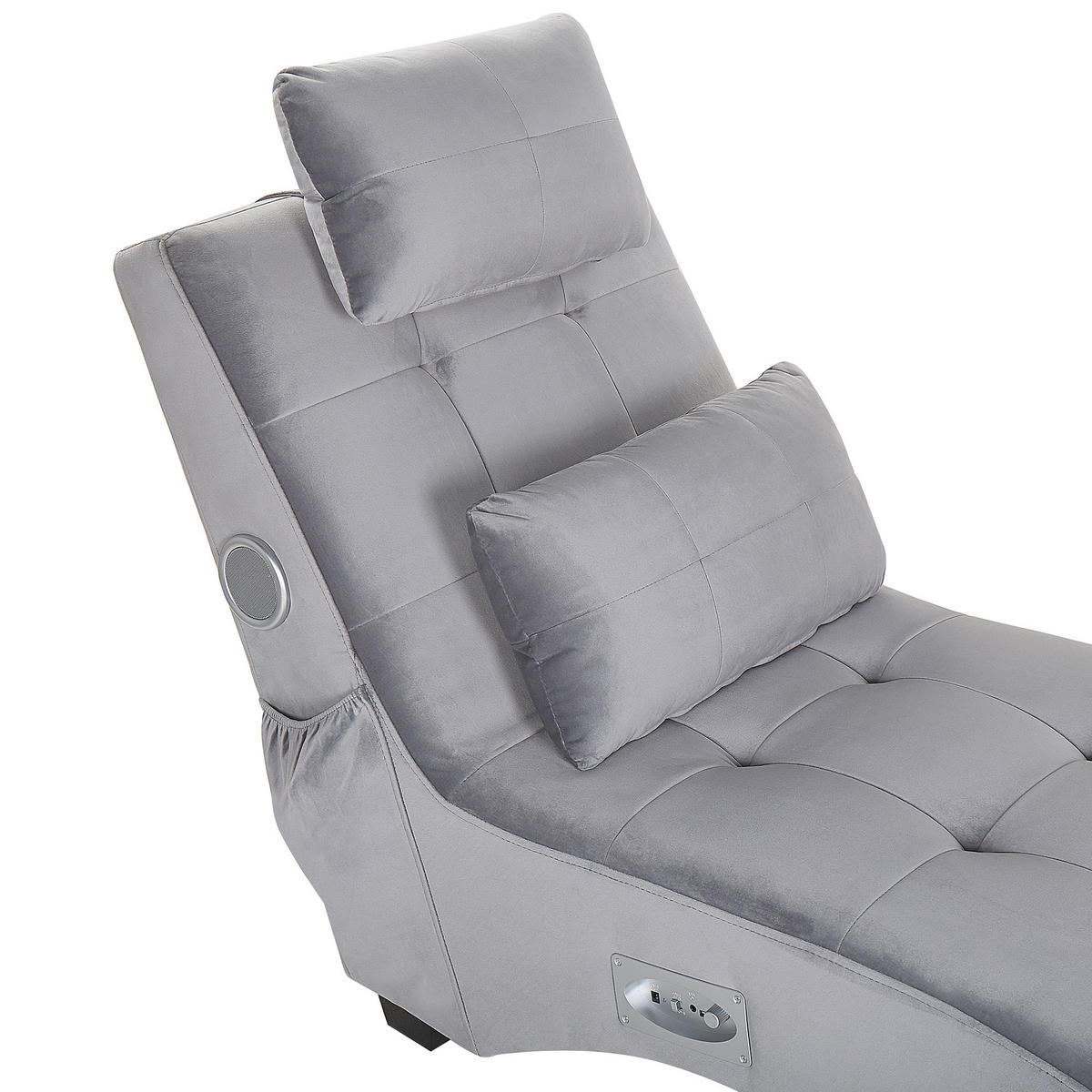 CHAISELONGUE Samtstoff Grau Simorre - Hellgrau, Textil (157/82/66cm) - Beliani