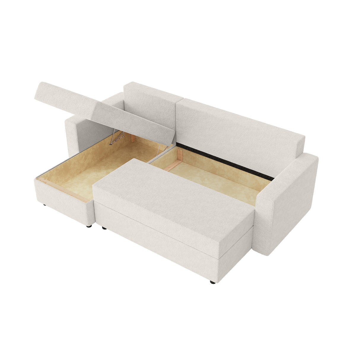ECKSOFA Goka Lux L mit Schlaffunktion und 2 Bettkästen, Weiß - Weiß, Textil (230/146cm) - Fedve