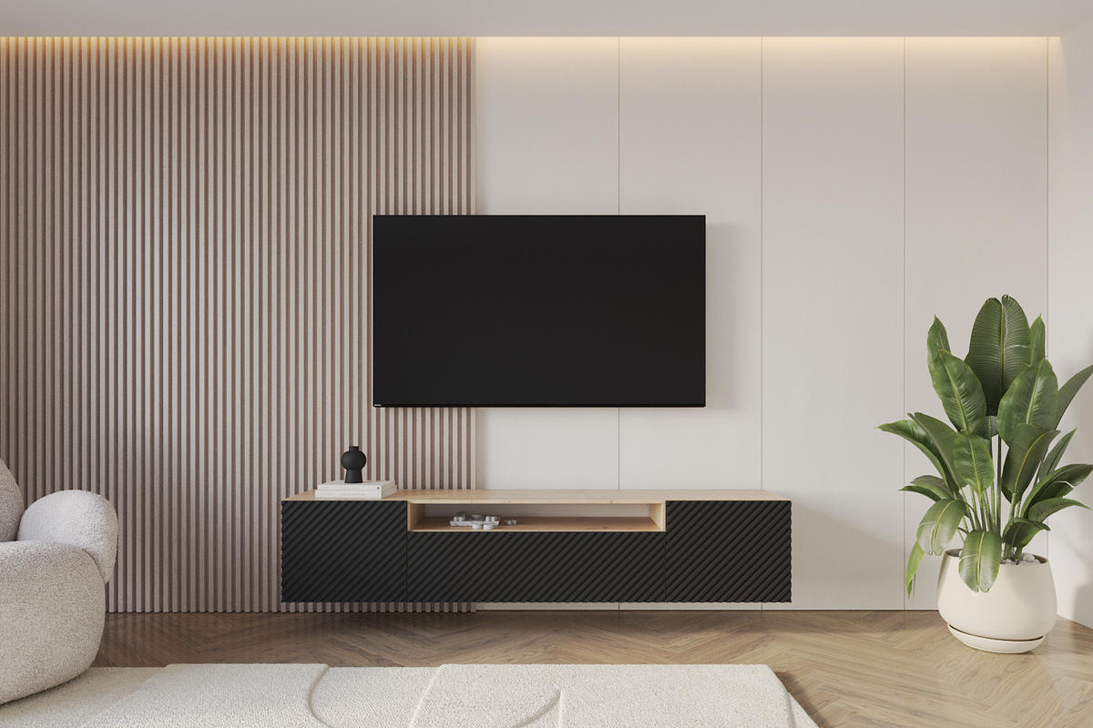 LOWBOARD ZENO-W 200x40x41 cm - Artisan / Schwarz - Schwarz, Holzwerkstoff (200/40/41cm) - ALTDECOR