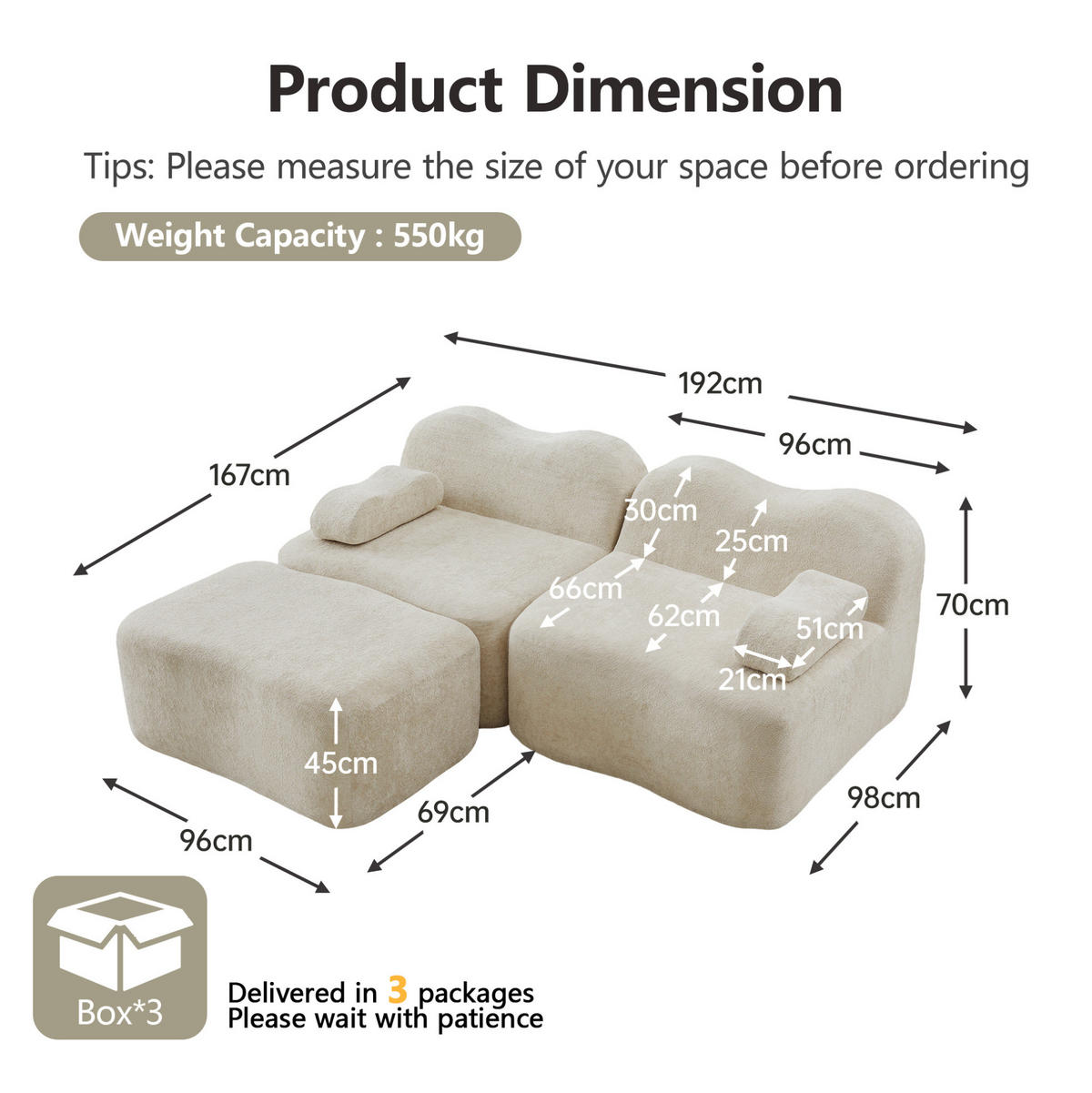 MODULARES Ecksofa ohne Montage mit Ottoman, Wellenform und Samtbezug, Beige - Beige, Textil (192/167cm) - Redom