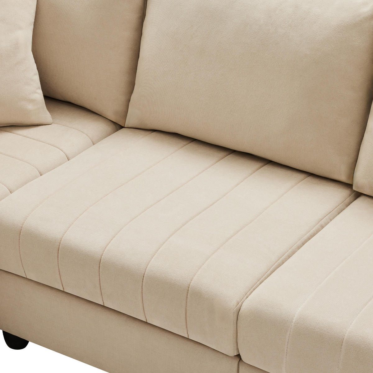 5-SITZER ECKSOFA Leinen Beige mit Hocker - Beige, Holzwerkstoff/Kunststoff (220/194cm) - WISHDOR