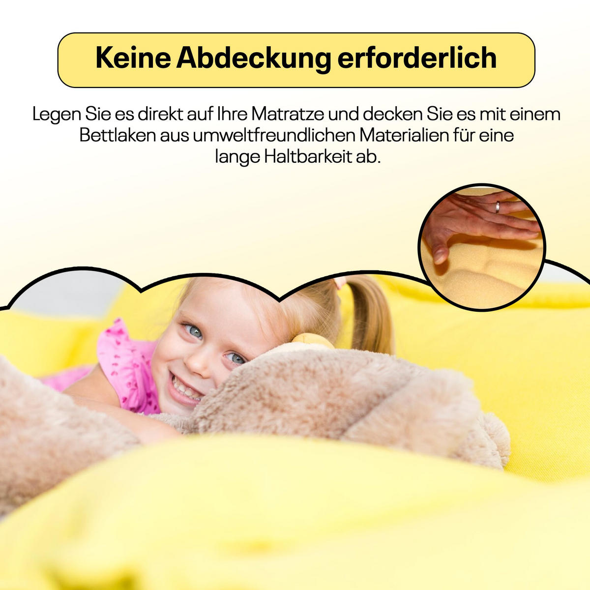 MATRATZEN TOPPER 140 x 200 cm viscoelastisch Schaumstoff ohne Bezug - Gelb, Naturmaterialien - Best for Kids