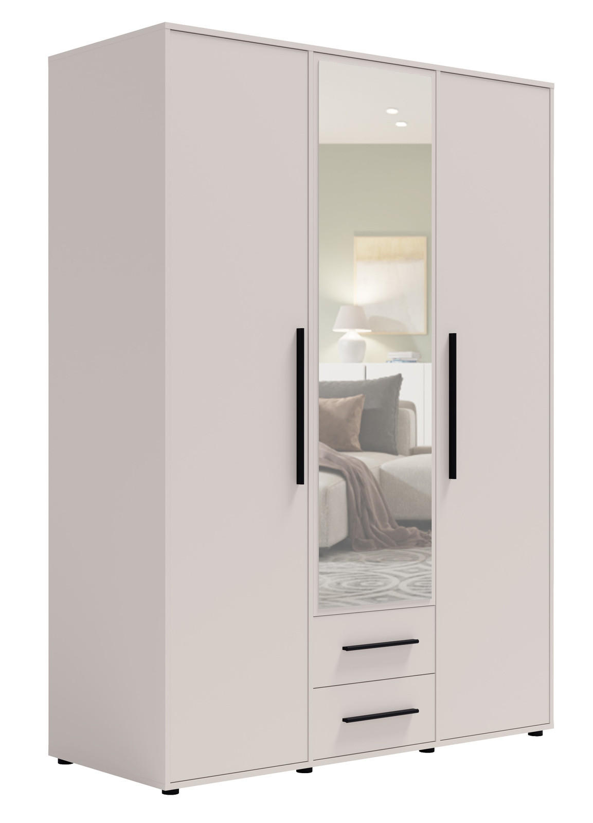 KLEIDERSCHRANK Modena 150cm mit Spiegel Kaschmir - Kaschmir/Schwarz, Holzwerkstoff/Kunststoff (150/206/59cm) - Ravio