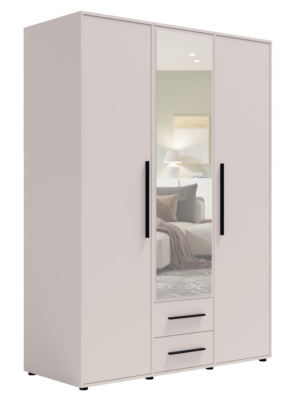 KLEIDERSCHRANK Modena 150cm mit Spiegel Kaschmir - Kaschmir/Schwarz, Holzwerkstoff/Kunststoff (150/206/59cm) - Ravio