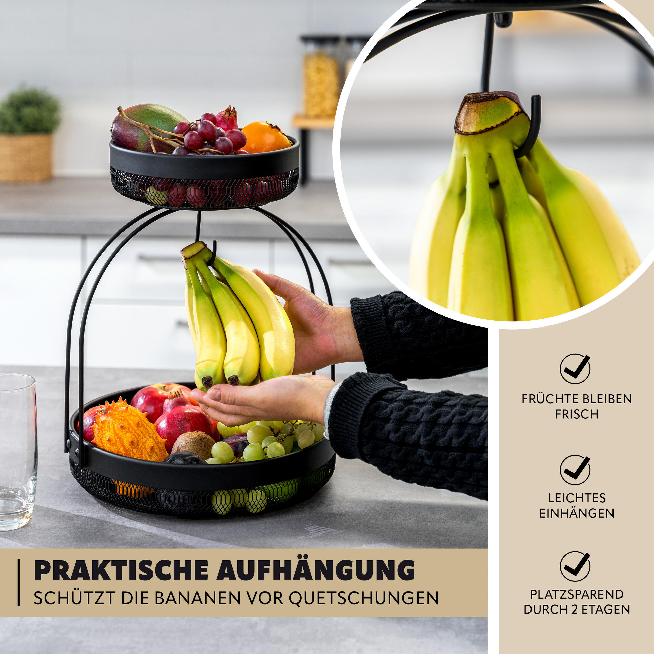 Thumbnail - eluno Obstetagere, Schwarz, Metall, 38.5 cm, Essen & Trinken, Geschirr, Schalen & Schüsseln, Obstschalen