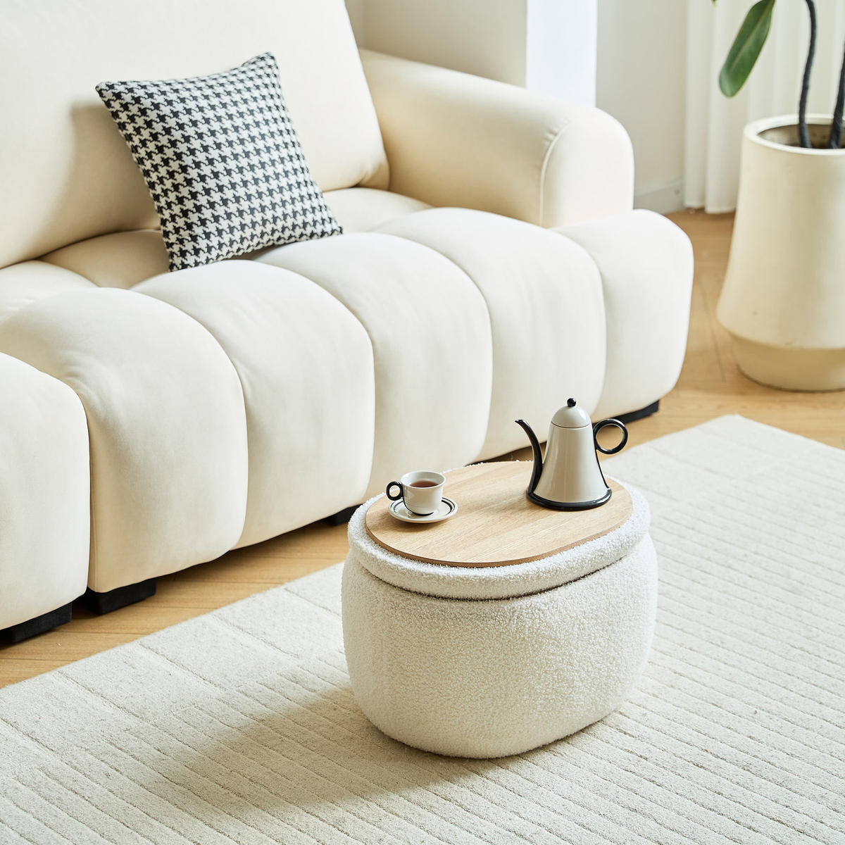 POUF Wolle Weiß - Weiß, Textil (48/31/35cm) - Nordlys
