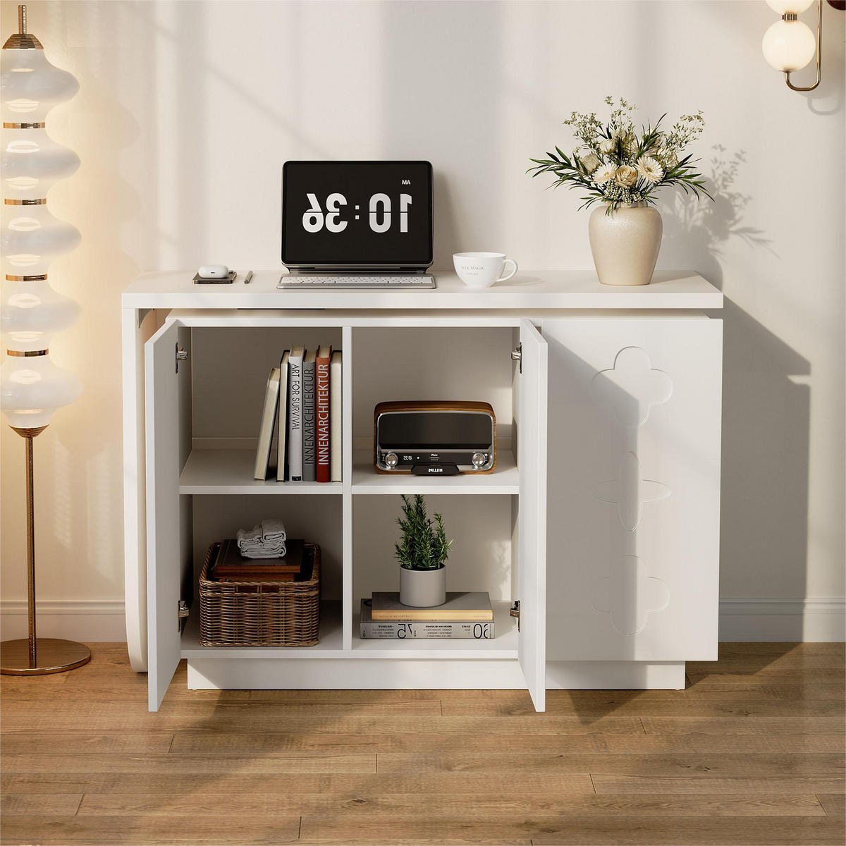 SCHREIBTISCH 110 cm in Weiß drehbar mit Schrank und Stauraum - Weiß, Holzwerkstoff (110/40/75cm) - BEAOK