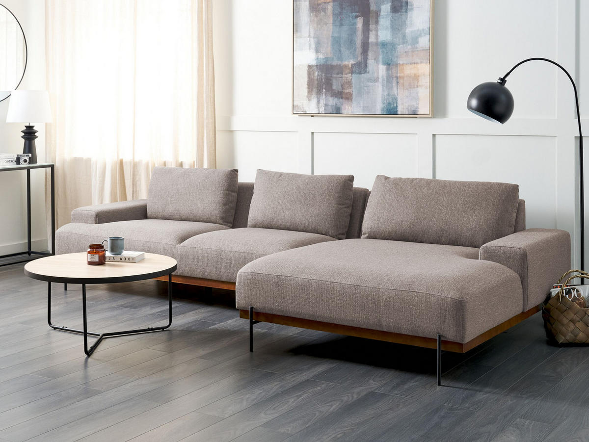 3-SITZER-ECKSOFA hellbraun rechtsseitig Mariferd - Hellbraun/Dunkelbraun, Textil (316/146cm) - Beliani
