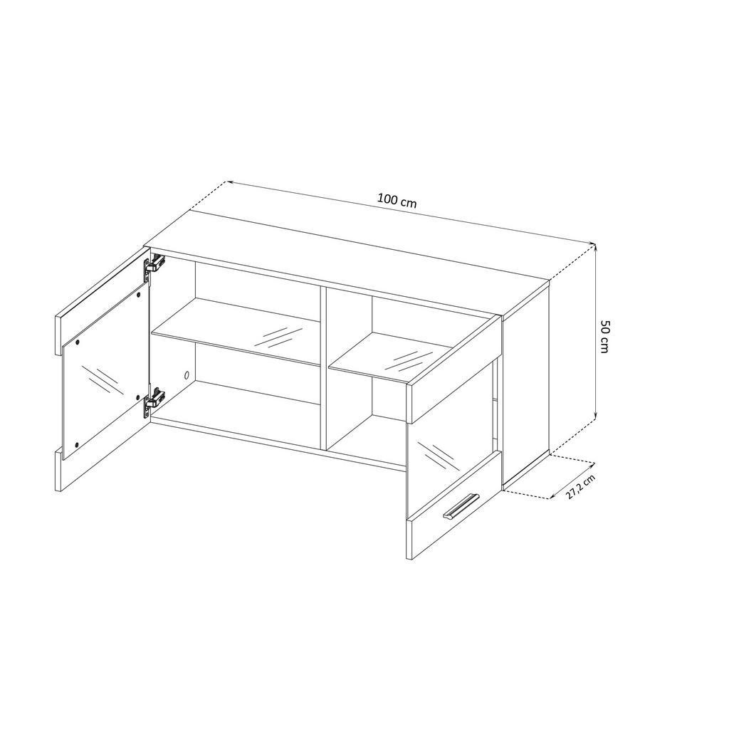 Thumbnail - Komodee Hängevitrine, Eiche Wotan, Eiche Wotan, Glas, 2 Fächer, Rechteckig, 100x50x27.2 cm, Wohnzimmer, Wohnwände, Vitri...