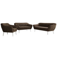 SITZGARNITUR PIRS 3+2+1 - Braun Velvet - Weiße Beine - Dunkelbraun/Braun, Holzwerkstoff/Textil (180/75/74cm) - MKS