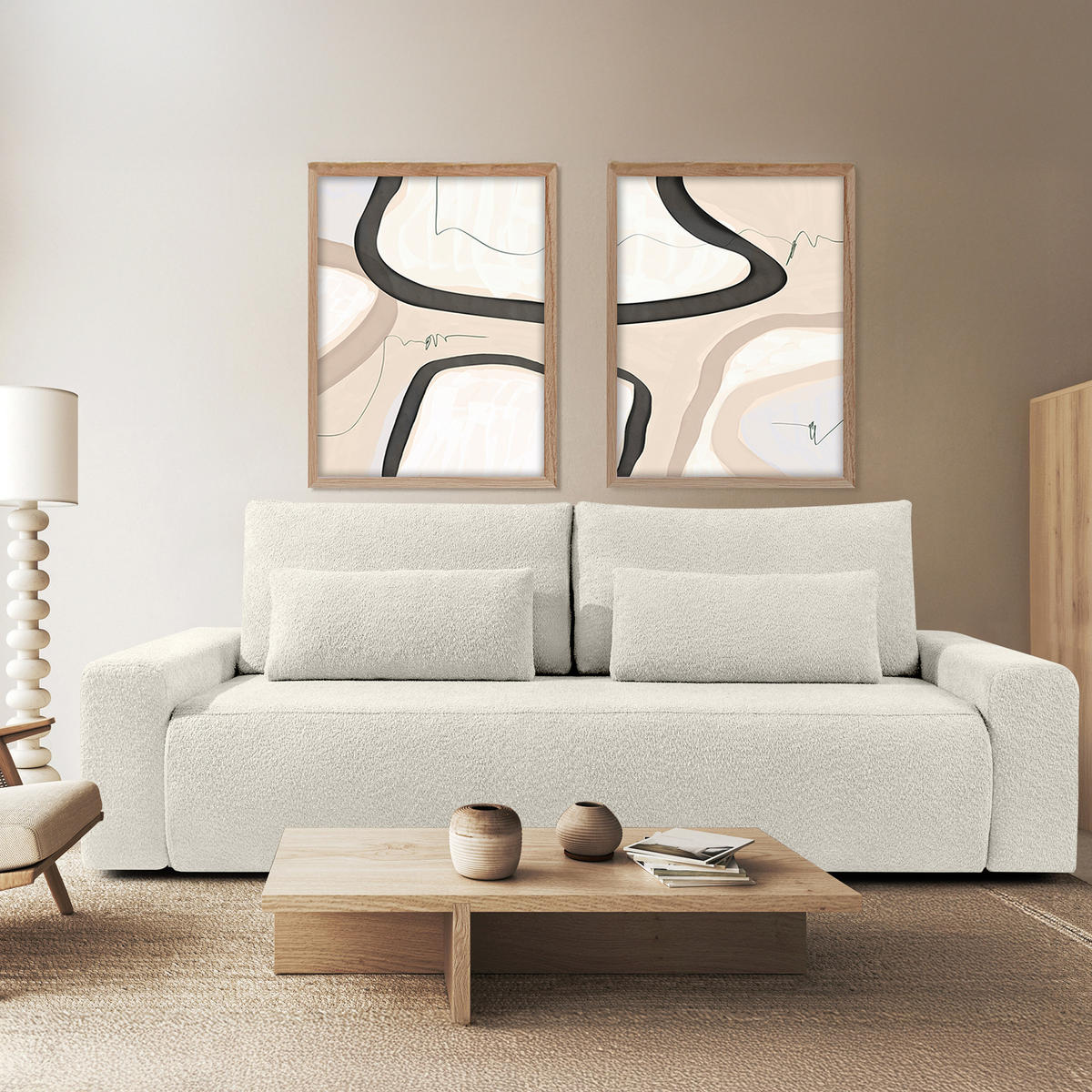 3-SITZER SCHLAFSOFA MOLLIS, Bouclé, Weiß - Weiß, Holz/Holzwerkstoff (250/93/108cm) - KONSIMO®