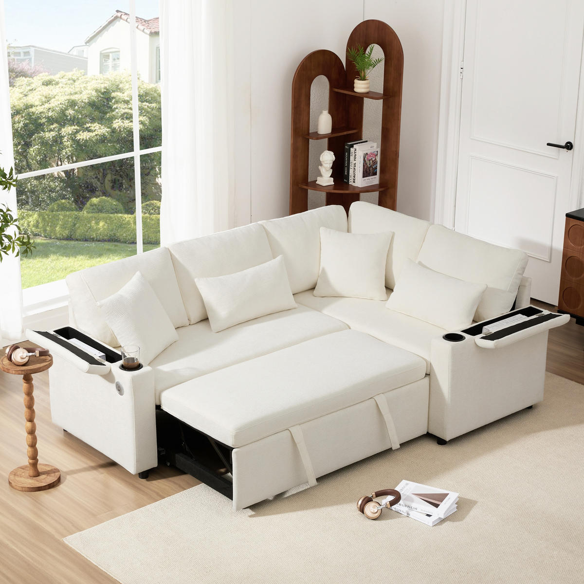 SCHLAFSOFA 206.5x141x86 cm aus Chenille L-förmiges 4-Sitzer, beige - Beige, Textil (141/206.5cm) - Luhomfu