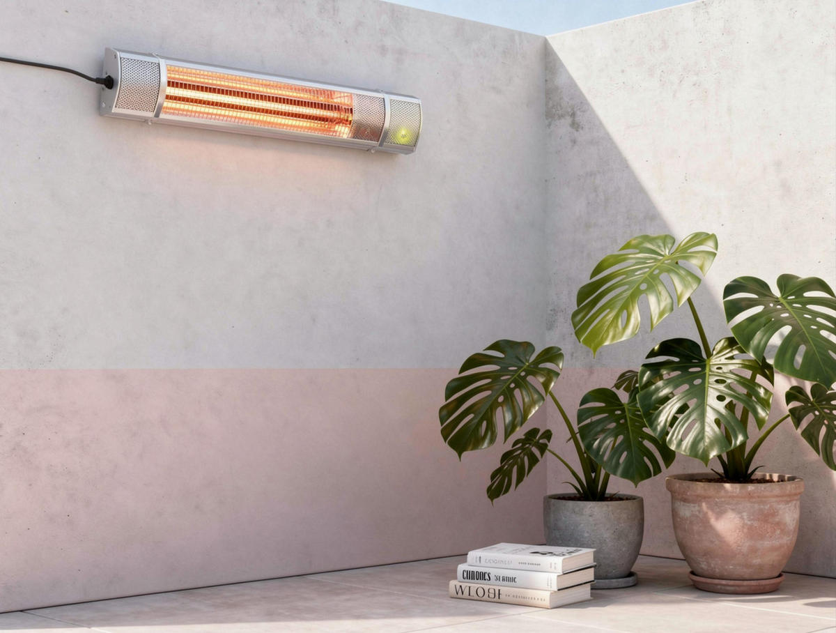 HALOGEN-HEIZUNG für Wandmontage Silber für Außenbereich und Bad 2000 W - Silberfarben, Kunststoff/Metall (63/10/15cm) - Purline