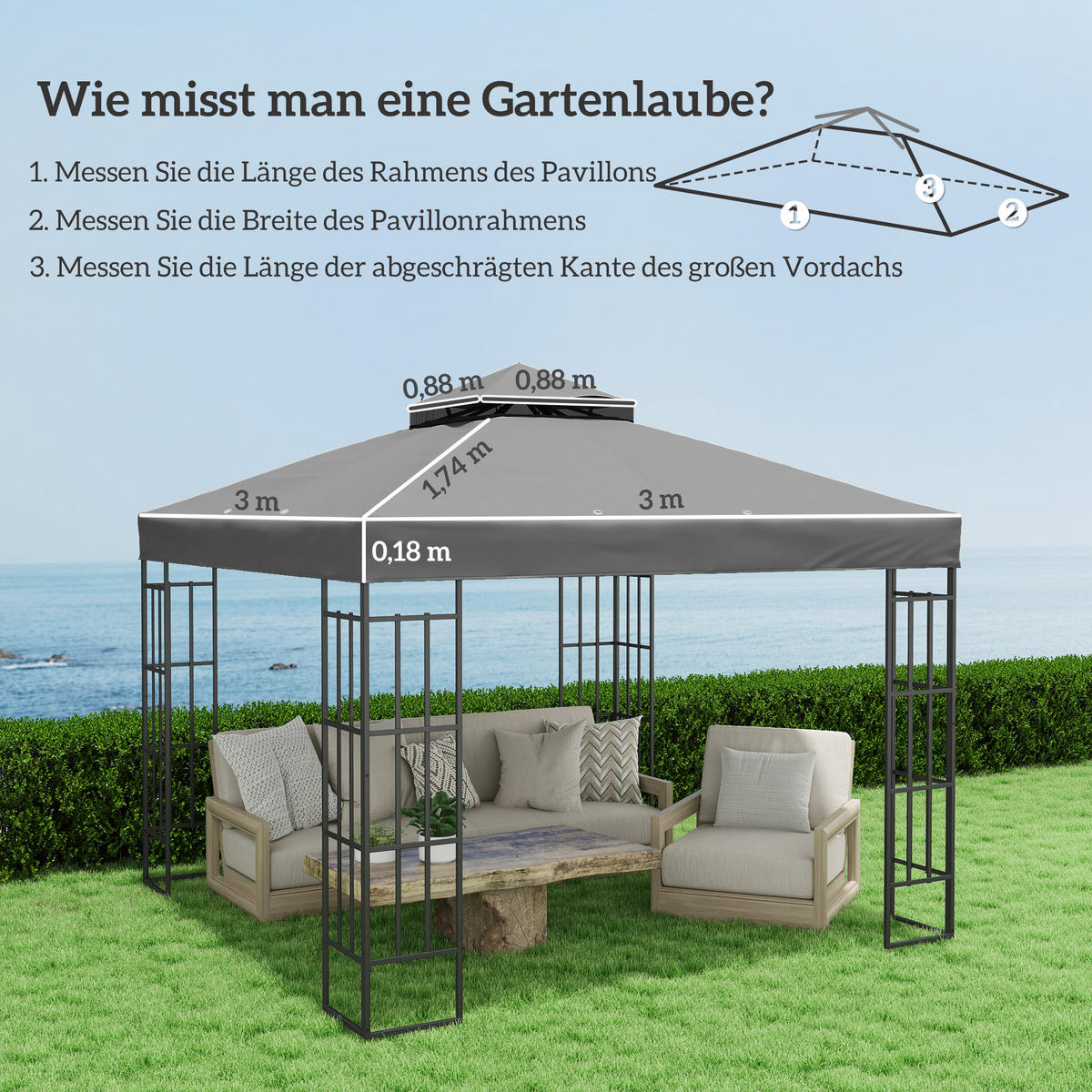 ERSATZDACH für Pavillon 3 x 3 m - Dunkelgrau, Kunststoff (300/1/300cm) - Outsunny