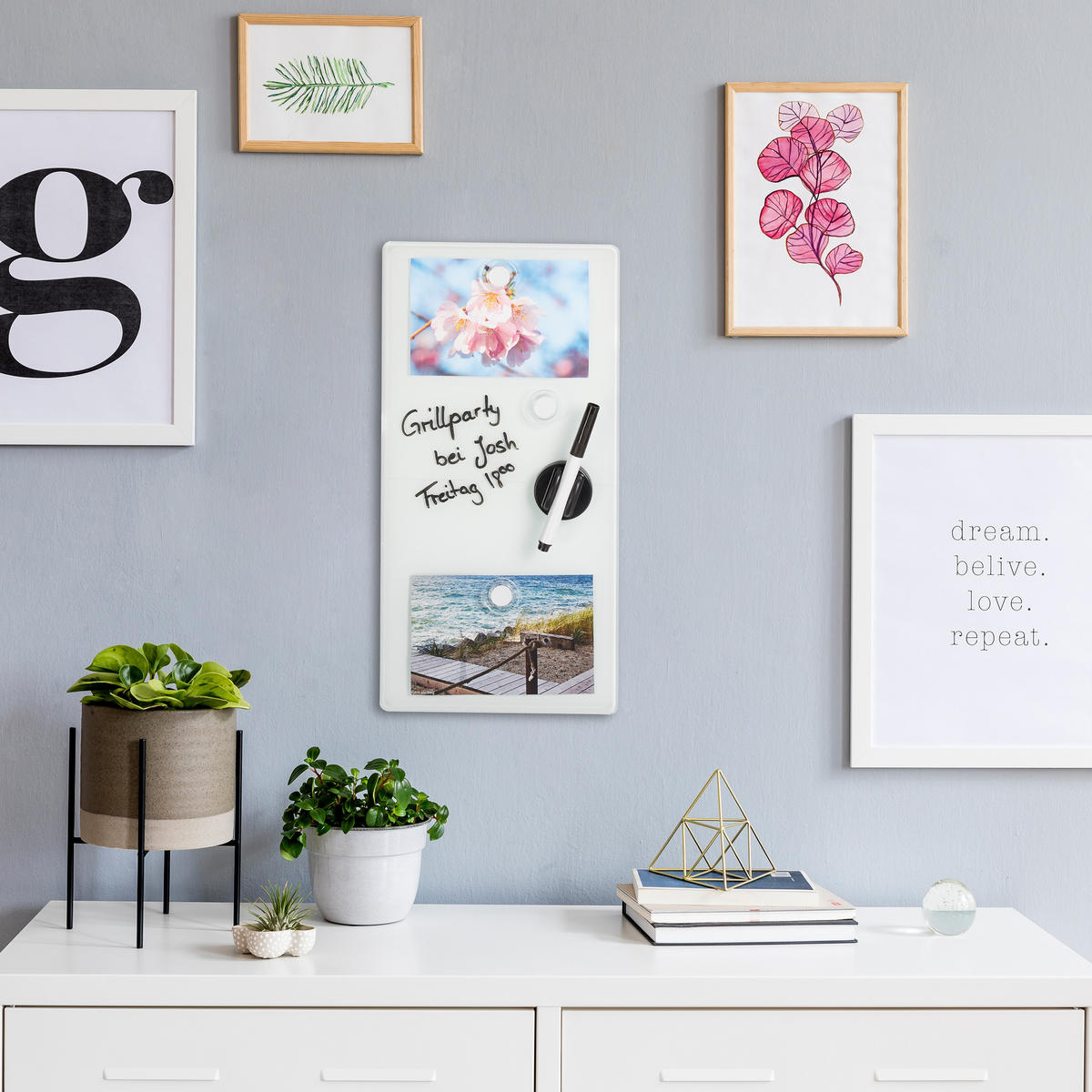 GLAS-MAGNETBOARD - Weiß, Glas/Metall (50/50/0.4cm) - Relaxdays