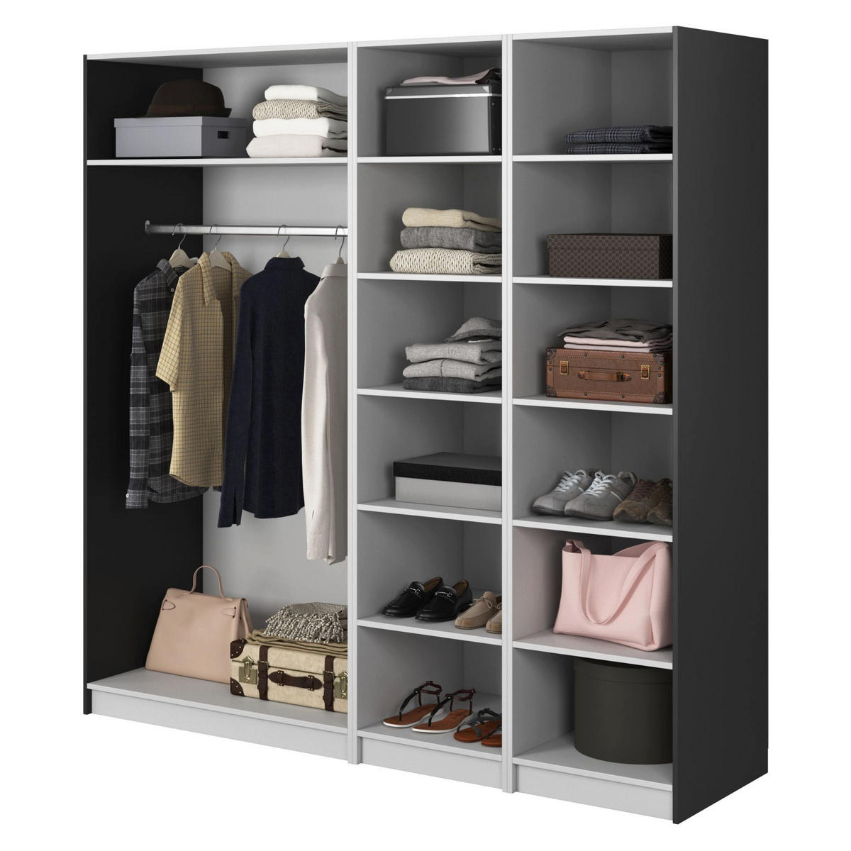 KLEIDERSCHRANK Frame Schwarz 200 cm - Goldfarben/Schwarz, Holzwerkstoff/Metall (200/200.5/57cm) - Selsey