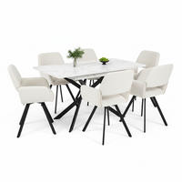 TISCHGRUPPE 7-teilig Ausziehtisch Marmoroptik Weiß & 6x 360° Drehstühle Beige - Schwarz/Weiß, Holzwerkstoff/Textil (160/77/80cm) - Urban Meuble