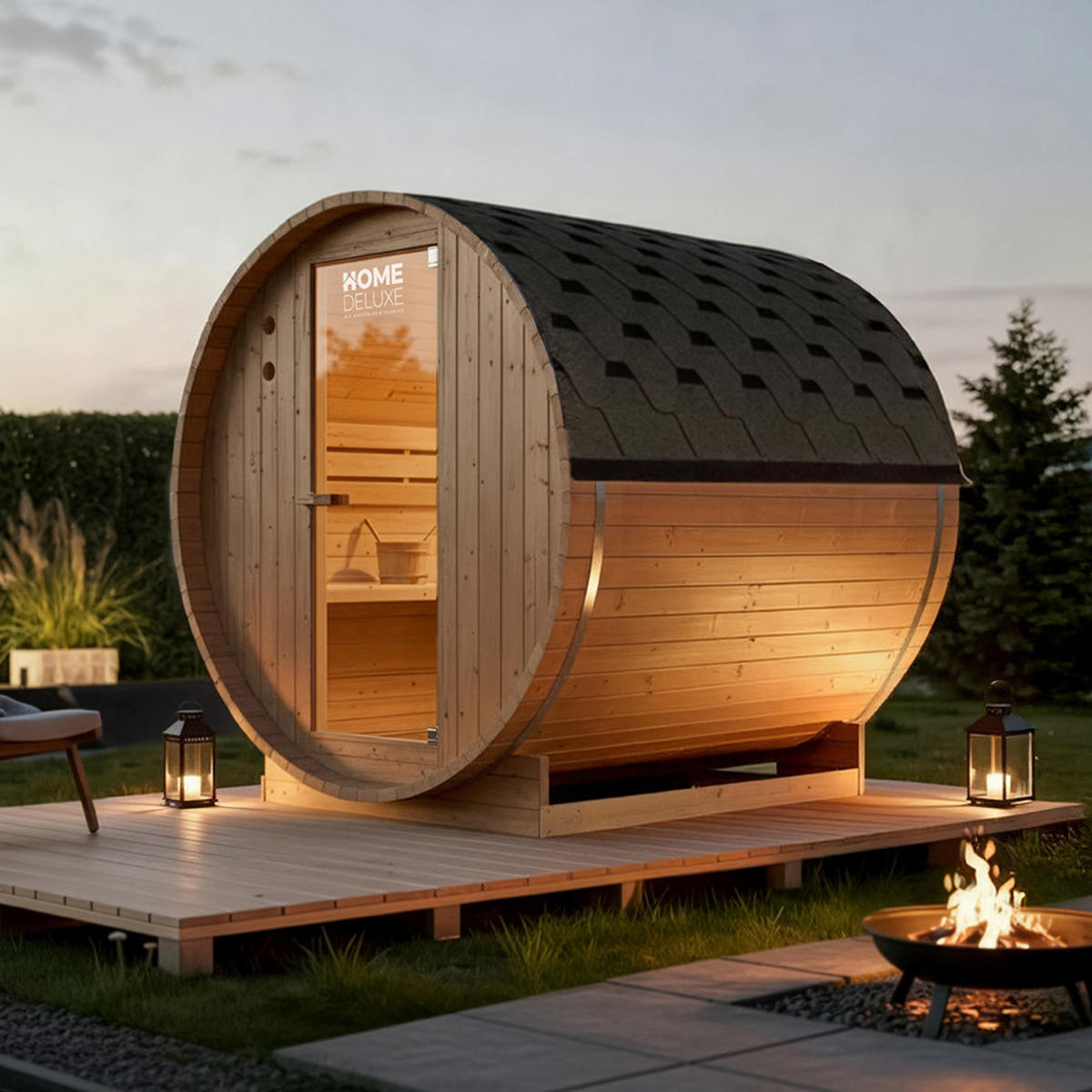OUTDOOR FASSSAUNA LAHTI - Größe: L - Braun, Holz (189/191.5/180cm) - Home Deluxe