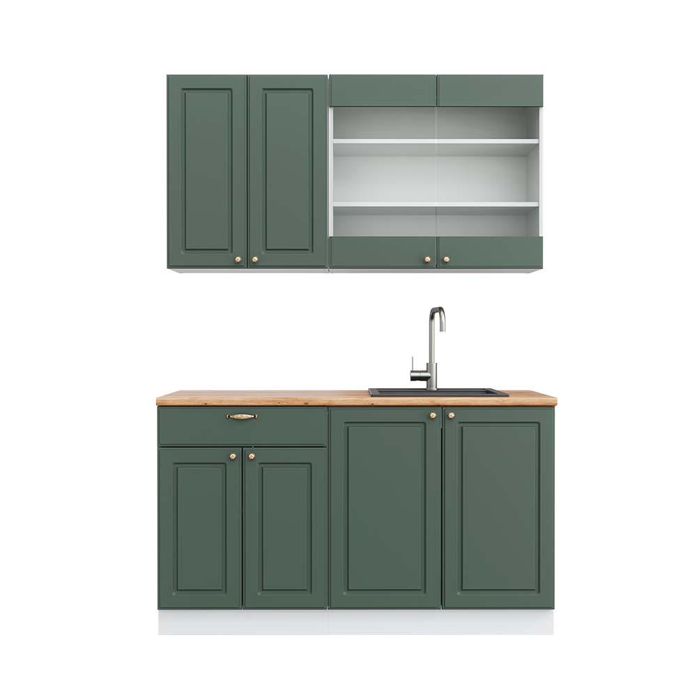 SINGLEKÜCHE Fame-Line Grün-Gold Landhaus/Weiß 140 cm, AP Eiche - Weiß/Grün, Holzwerkstoff (140/81.6/60cm) - Vicco