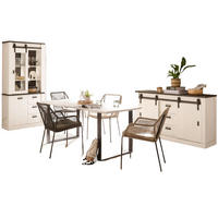 ESSZIMMER-SET weiß Pinie, anthrazit, Speisezimmer 3-teilig mit Esstisch, Vitrine, Sideboard - Anthrazit/Weiß, Holzwerkstoff/Metall (275/201/80cm) - Furn.Design