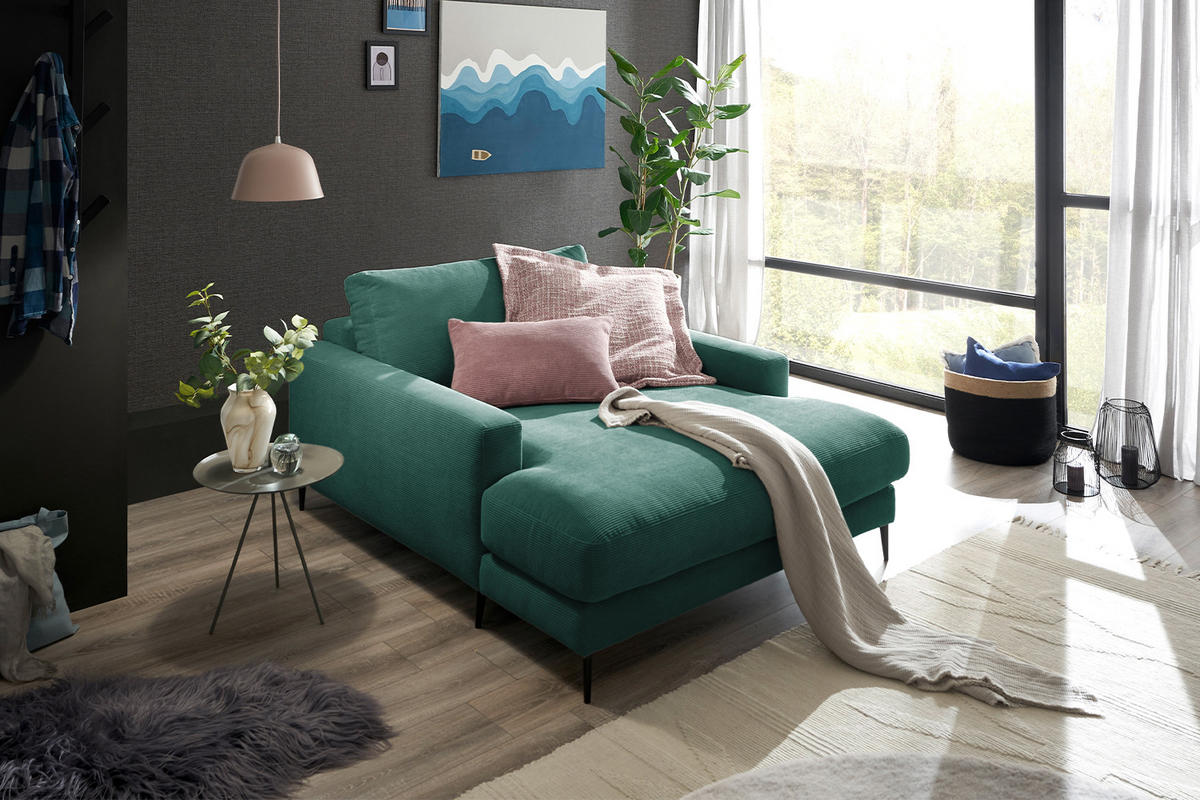 LONGSEAT CARA Smaragdgrün Cord - Smaragdgrün/Schwarz, Textil/Metall (132/84/170cm) - KAWOLA