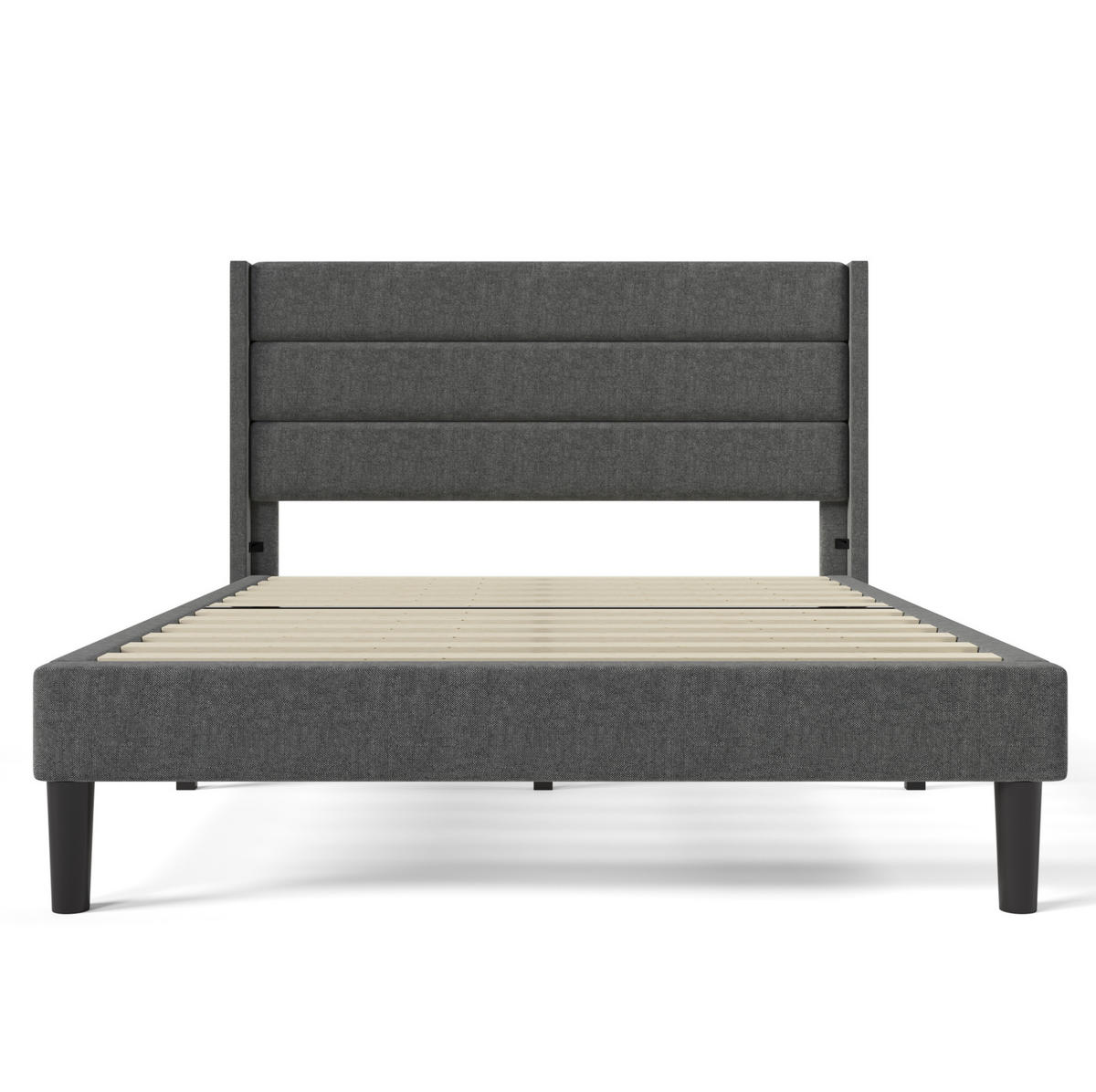 POLNJENA postelja iz lanu 140x200 cm temno siva z vzglavjem, letvenim dnom in 7-consko vzmetnico H3 - temno siva, tekstil (140/200cm) - Modfu