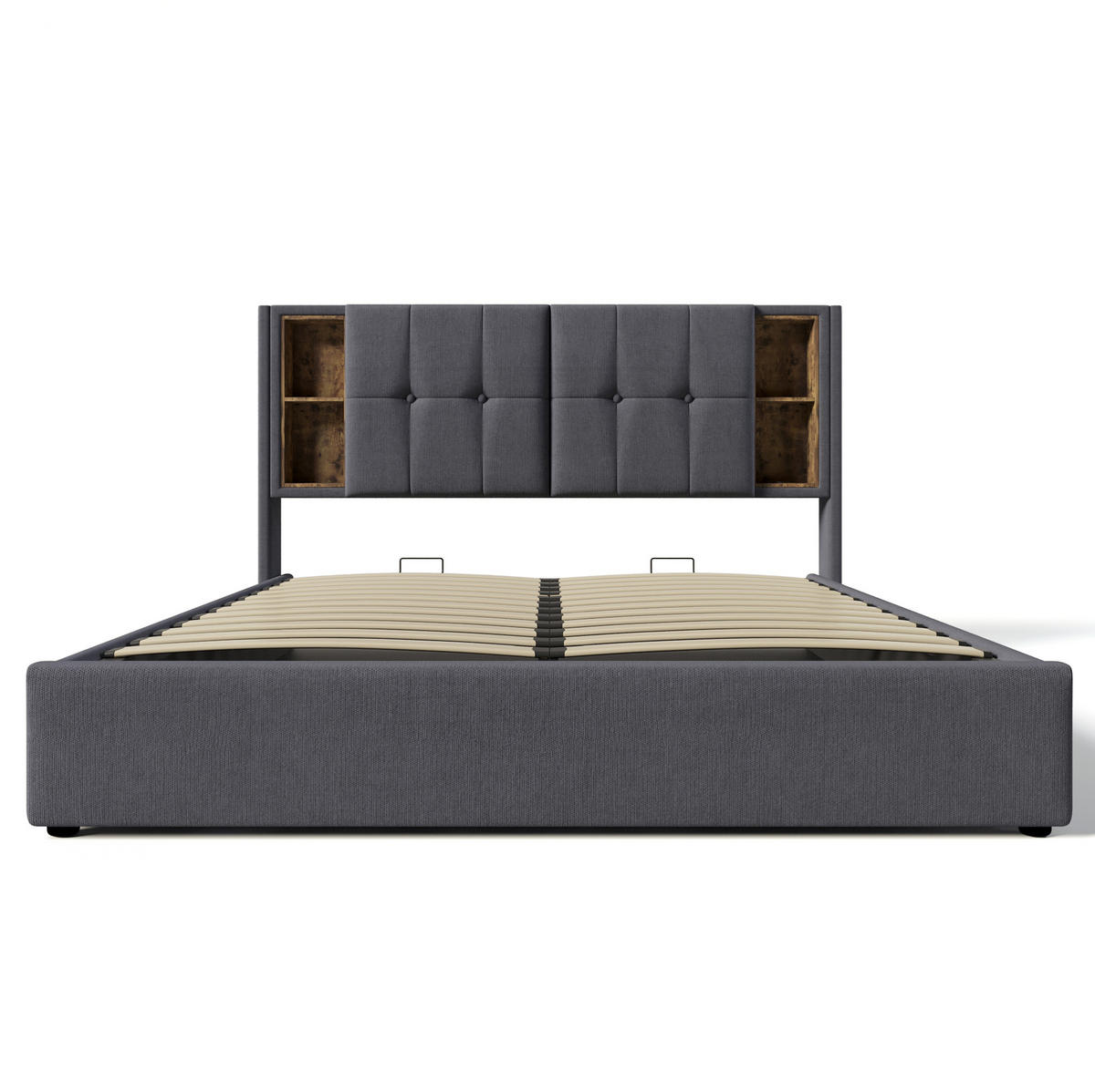 POLSTERBETT aus Baumwolle 180x200 cm in Grau mit Stauraum & Ladestation - Grau, Textil (180/200cm) - Modfu