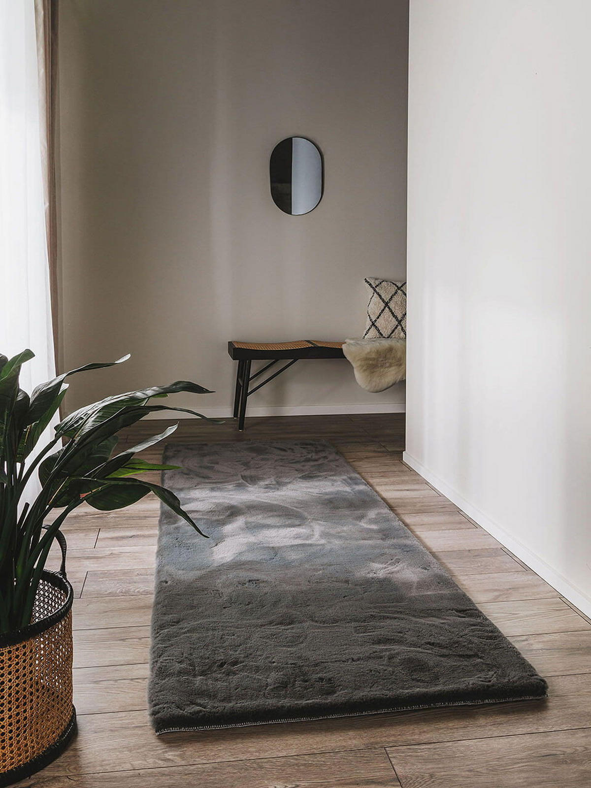 KUNSTFELL-TEPPICH Dave Anthrazit 80x240 cm - Grau, Textil (80/1cm) - KUNSTLOFT