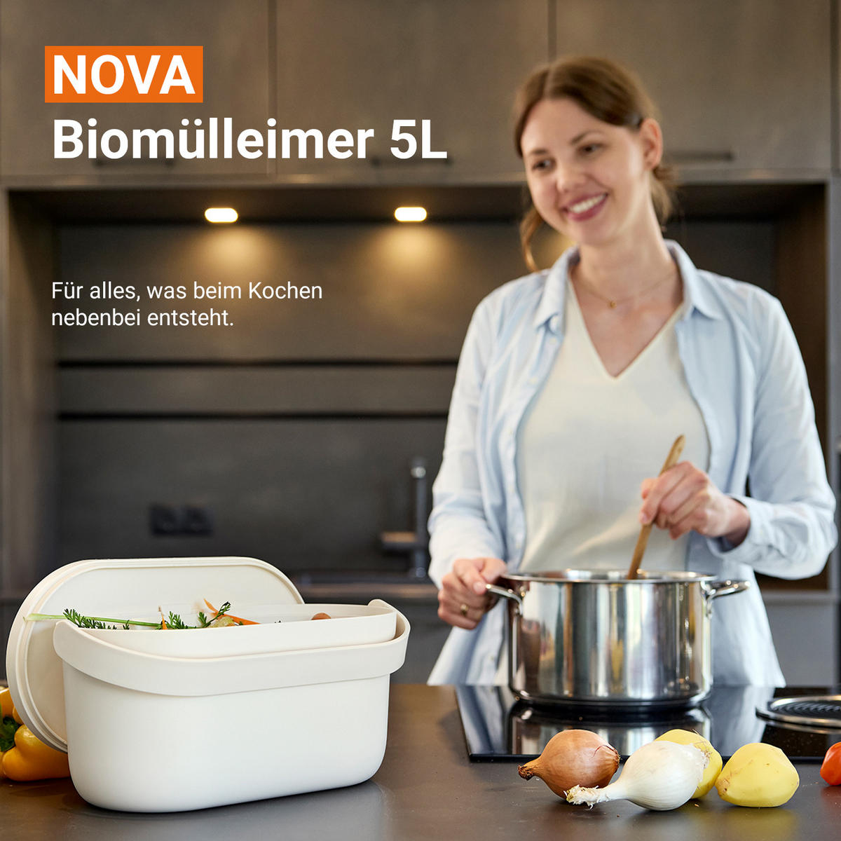 BIOMÜLLEIMER 5 L, sandbeige - Beige, Kunststoff (16/16/31cm) - GARANTIA