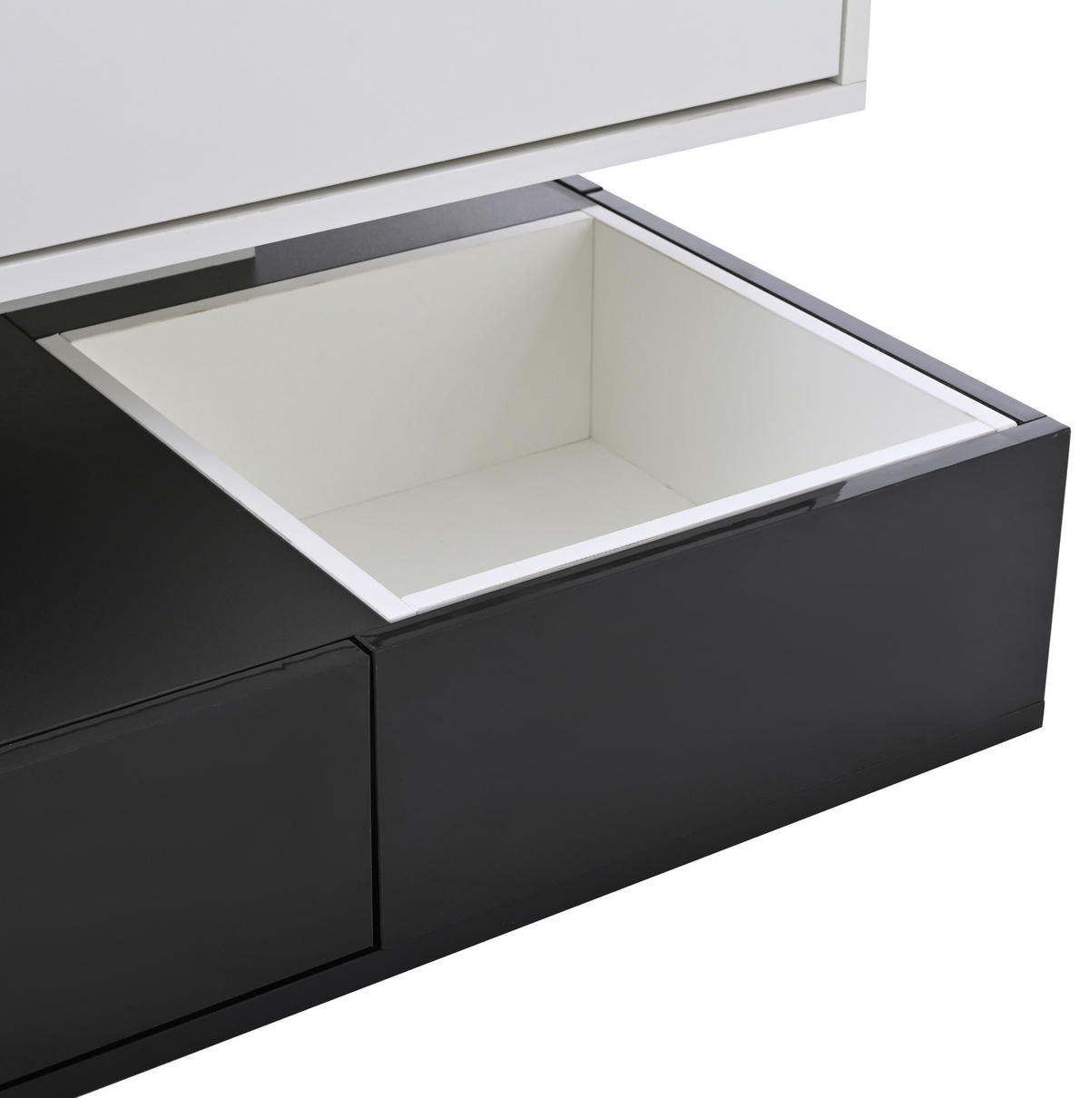 COUCHTISCH, 360° drehbar, Hochglanz schwarz-weiß, 3 Schubladen, versteckter Stauraum, 70/70/40–55 cm,Multicolor - Multicolor, Holzwerkstoff (70/70/40cm) - Redom