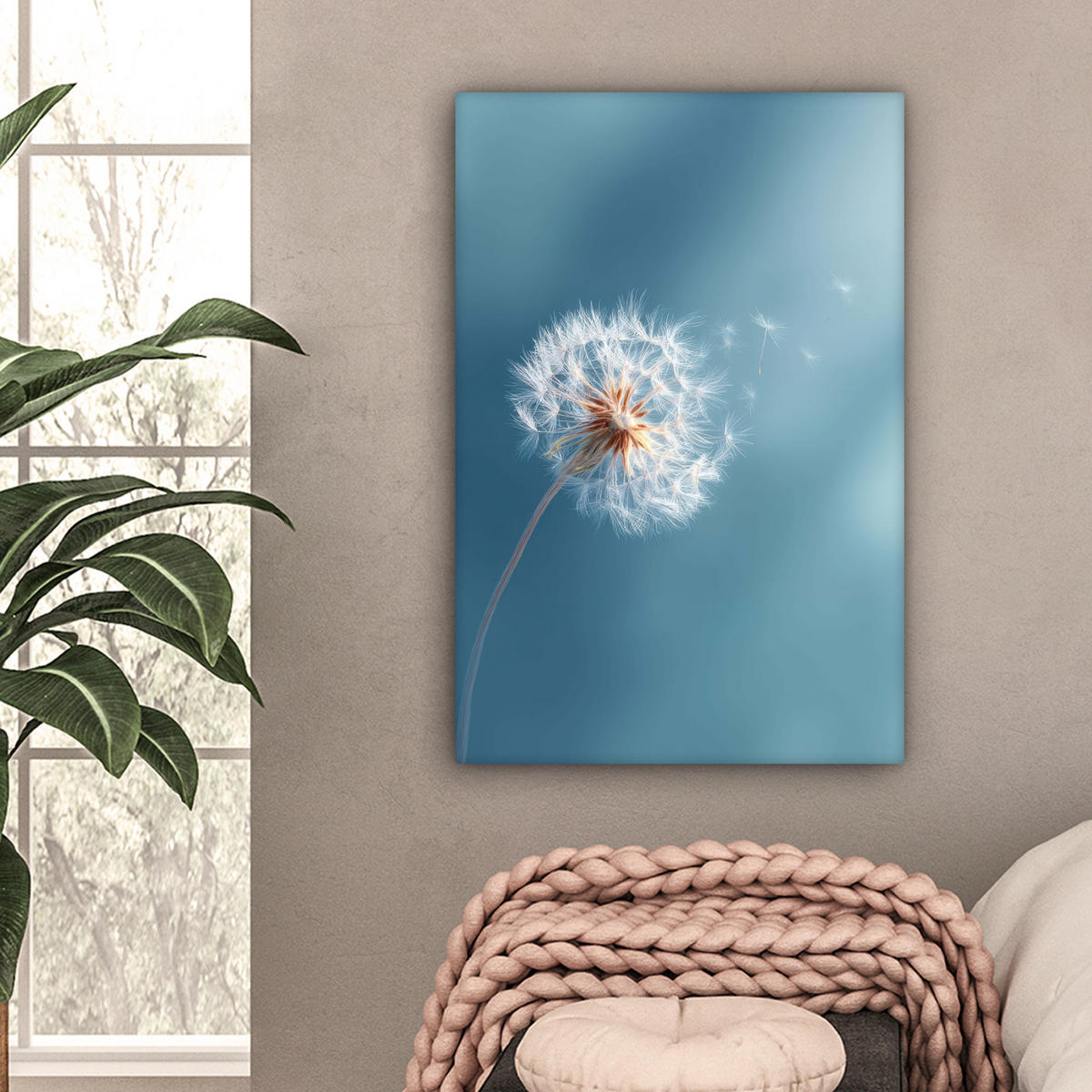 LEINWANDBILD Löwenzahn - Wind - Blau Wanddeko 40x60 cm - Blaugrau, Textil (40/60cm) - MuchoWow