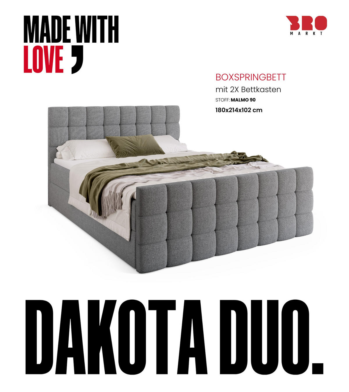 BOXBETT Dakota Duo mit Topper 180/200 Grau - Grau, Holz/Textil (180/200cm) - Bromarkt