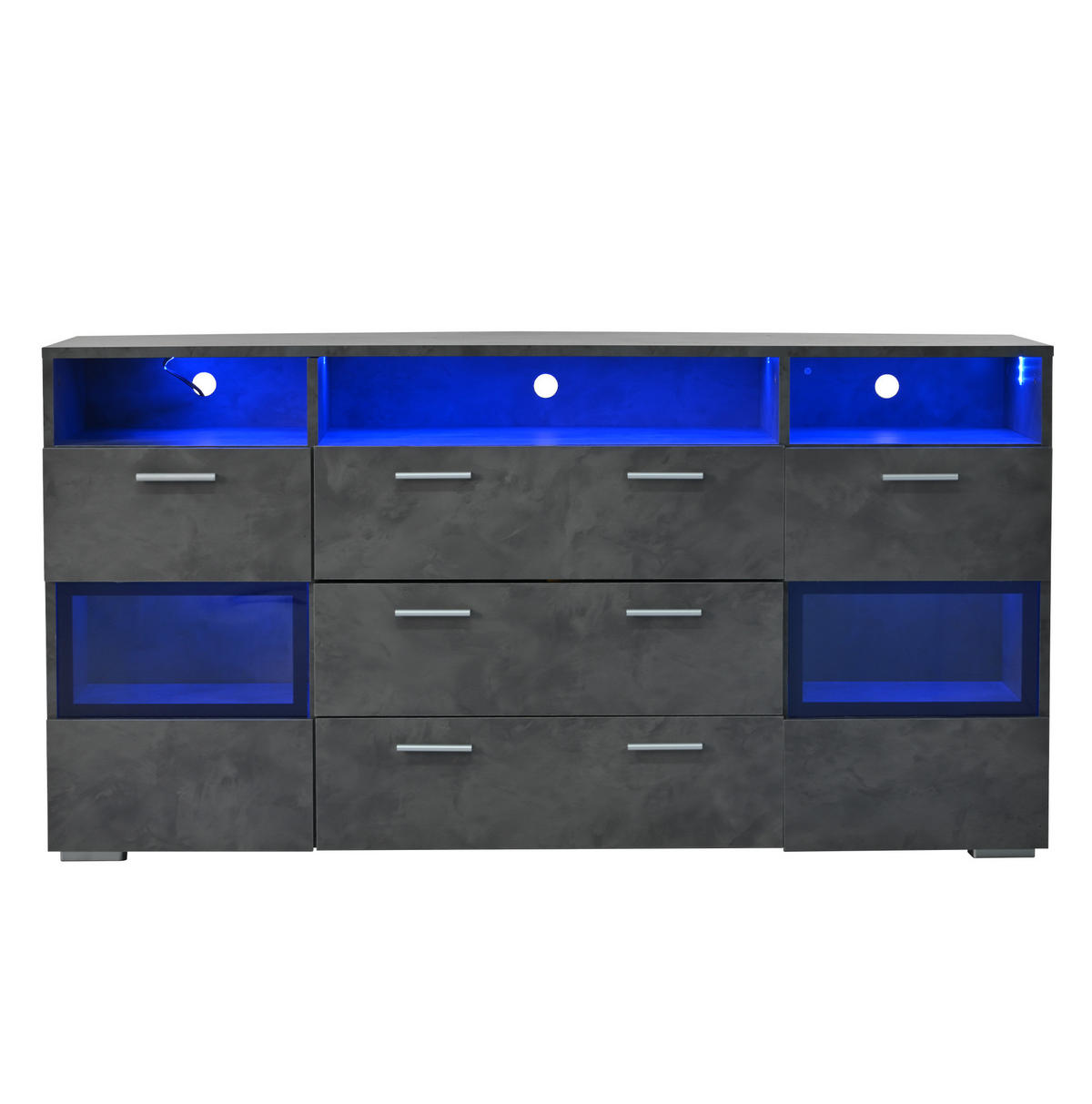 SIDEBOARD 140/33,5/72,5 cm mit LED, 2 Türen, 3 Schubladen & offenen Fächern - Grau, Holzwerkstoff (140/72.5/33.5cm) - BEAOK