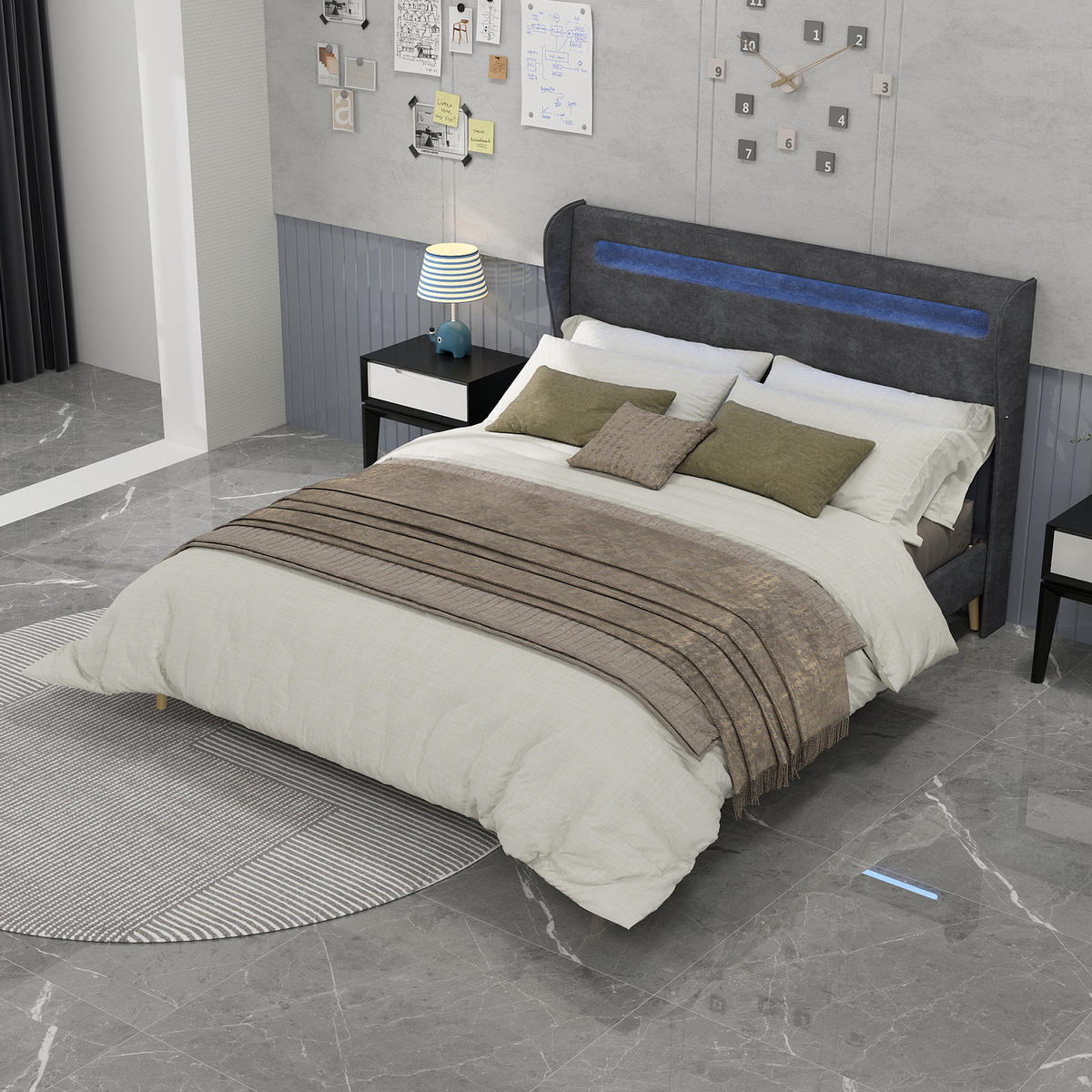 POLSTERBETT 160x200 cm LED Kopfteil grau - Grau, Textil (160/200cm) - LEBENLANG