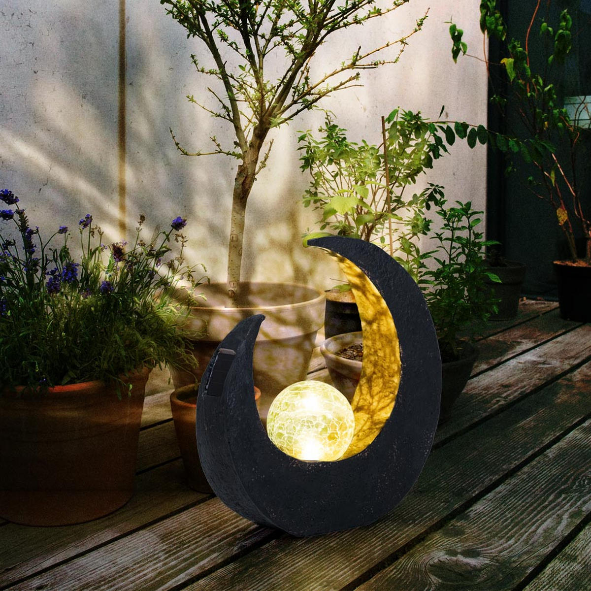 LED AUSSENLEUCHTE Mond Crackle-Glas Schwarz 2er Set - Schwarz, Glas (29.4/9/30.5cm)